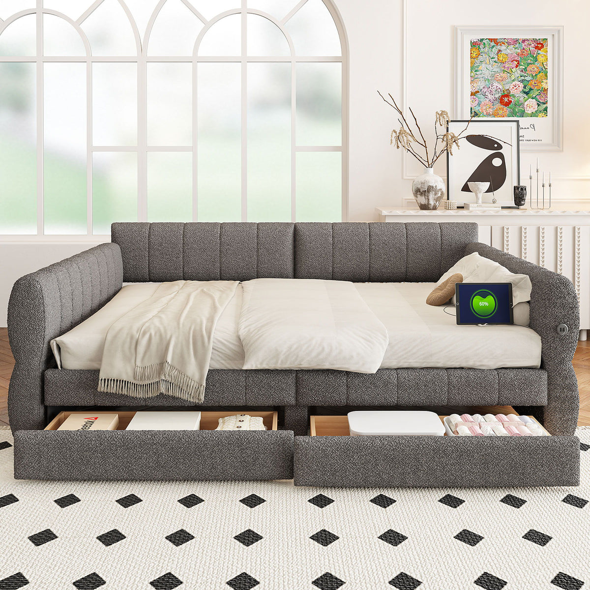 Upholstered Platform Bed With USB Charging