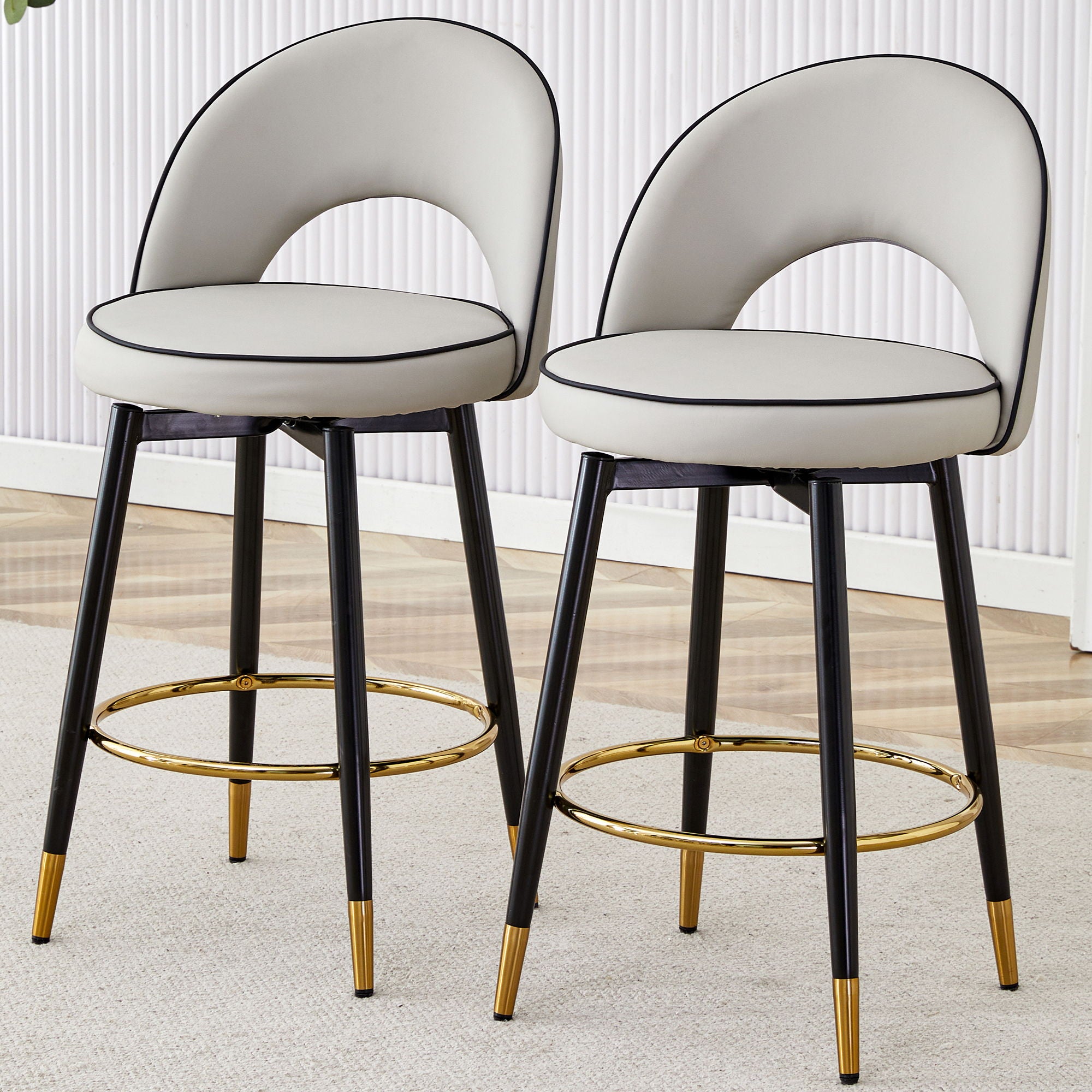 Modern Upholstered 360° Rotatable Bar Chair With Metal Legs For Dining Room (Set of 2)