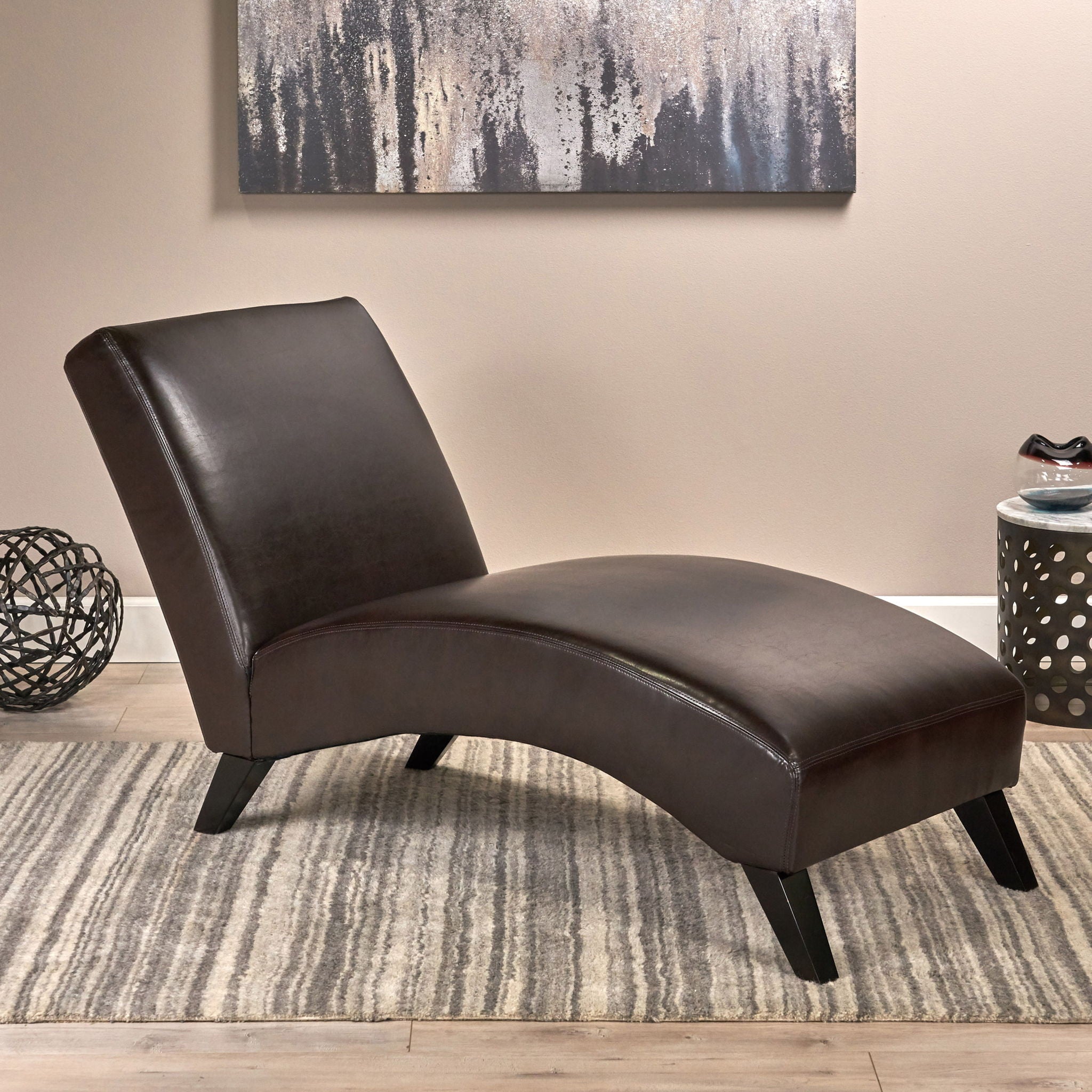 Upholstered Leather Chaise Lounge With Curved Design - Brown