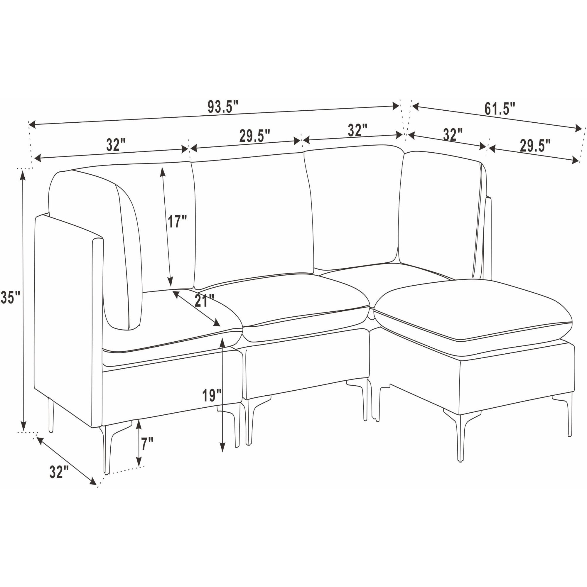 Upholstered Modular Sectional & Tall Legs