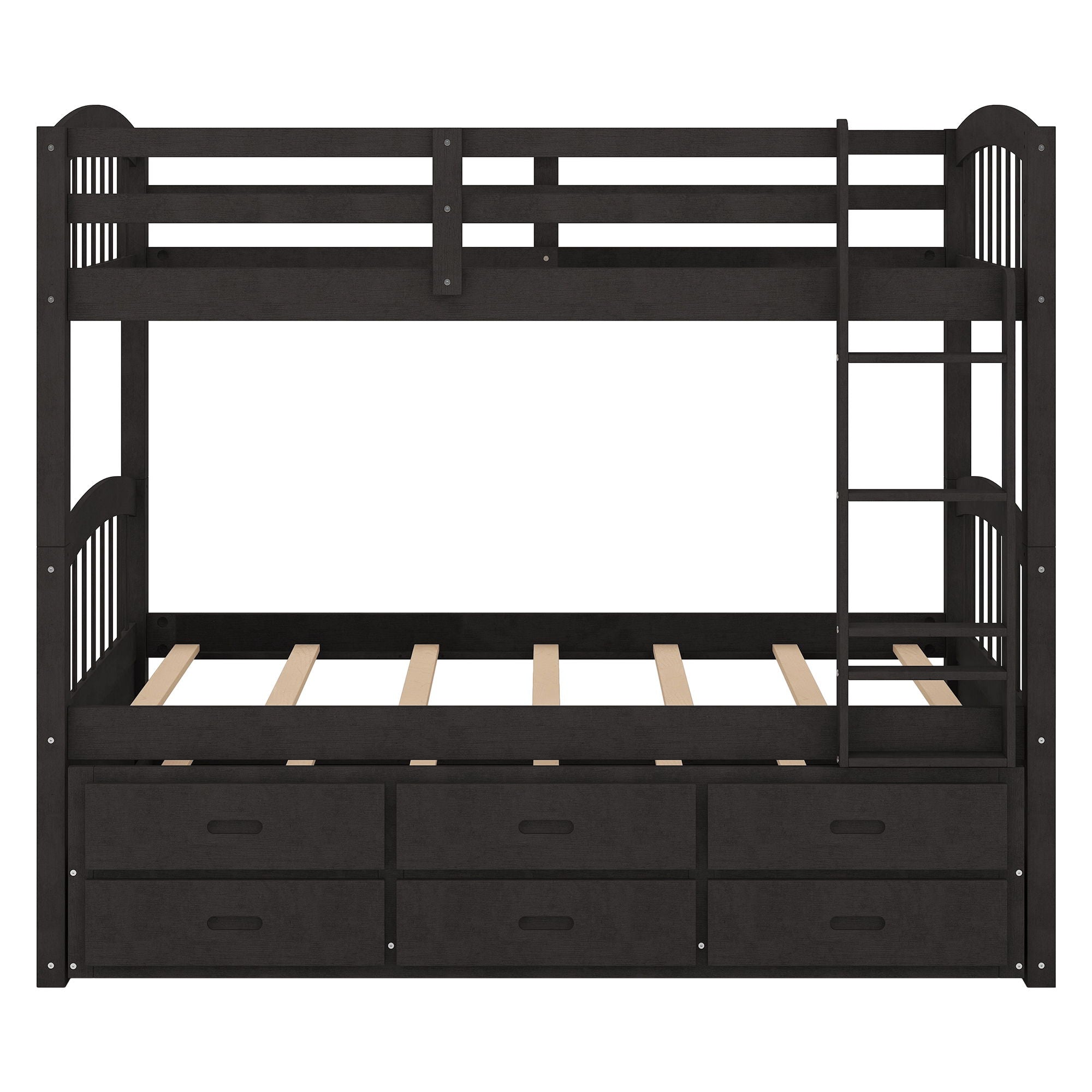 Bunk Bed With Trundle And Drawers, Arched Headboard And Footboard