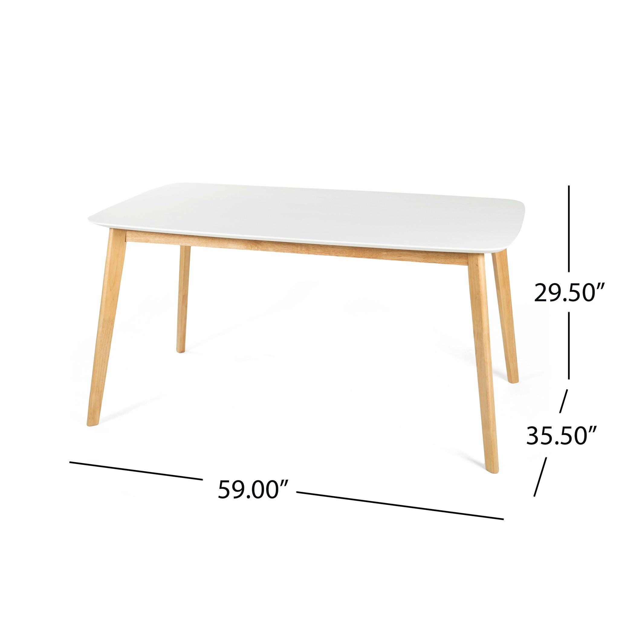 Dining Table With Splayed Rubberwood Legs & Faux Wood Tabletop, Mid Century Modern - White Oak