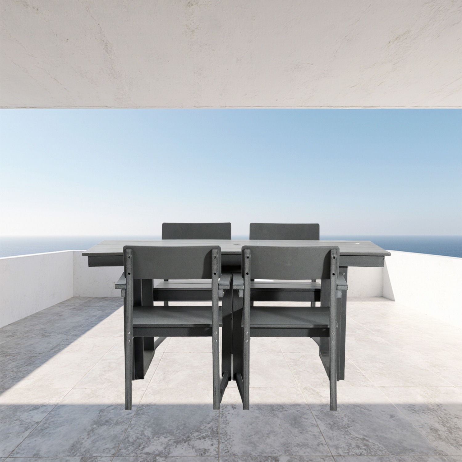 5 Piece Outdoor Dining Set, Table With Umbrella Hole And 4 Armrest Chairs