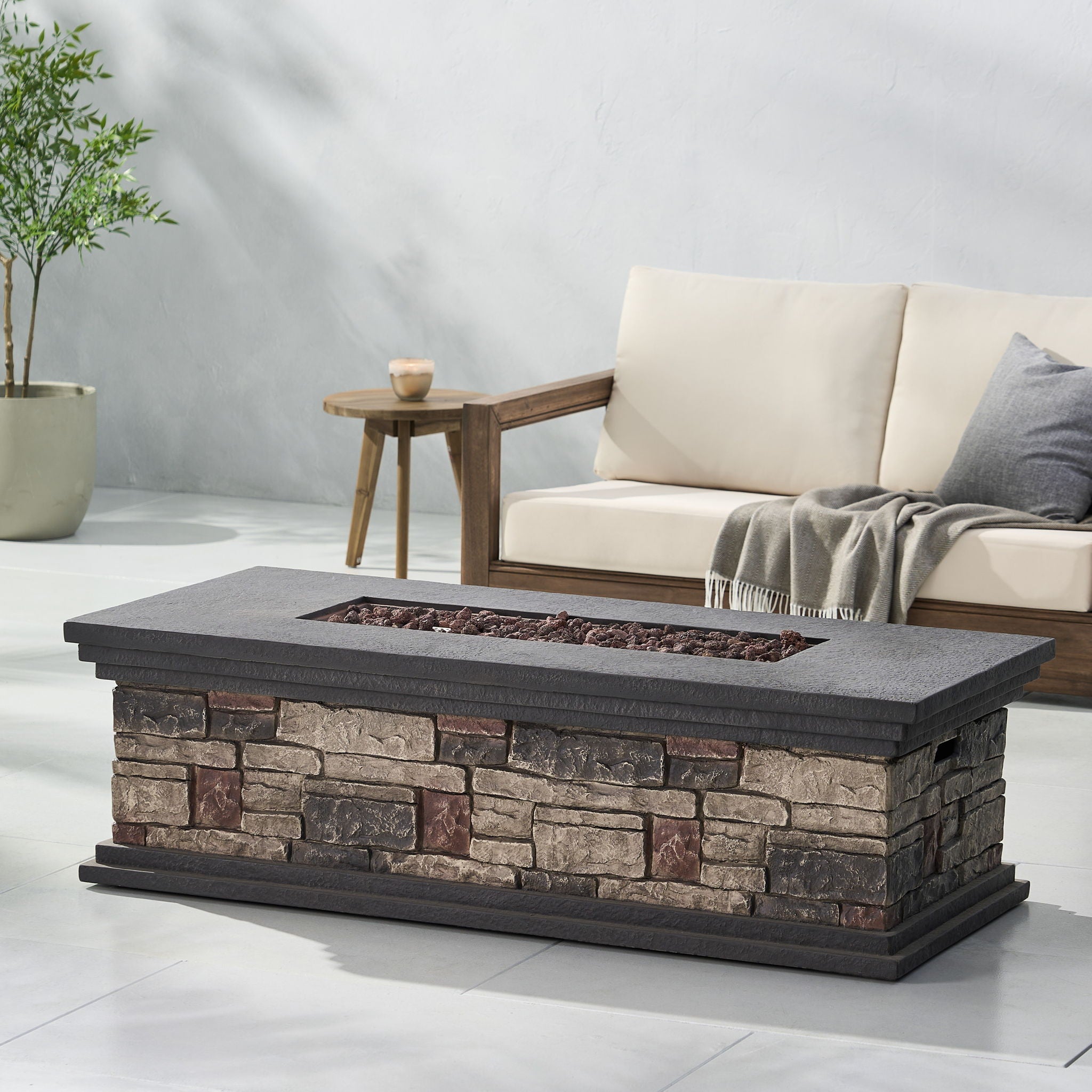 Contemporary Rectangle Fire Pit 50, 000 Btu Magnesium Oxide - Stone Gray