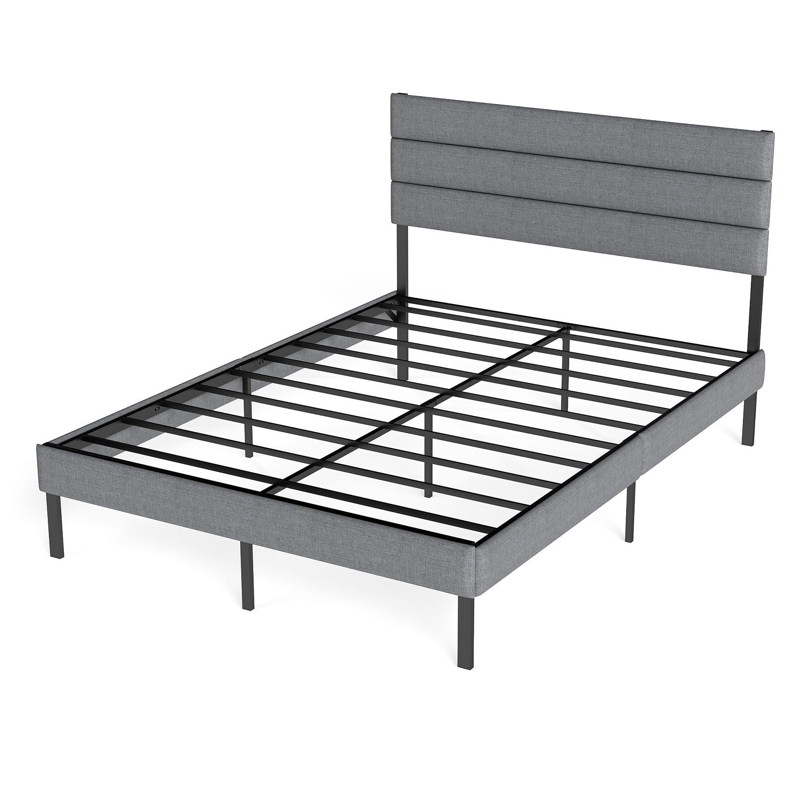 Upholstered Platform Bed Frame With Headboard, No Box Spring Needed, Underbed Storage