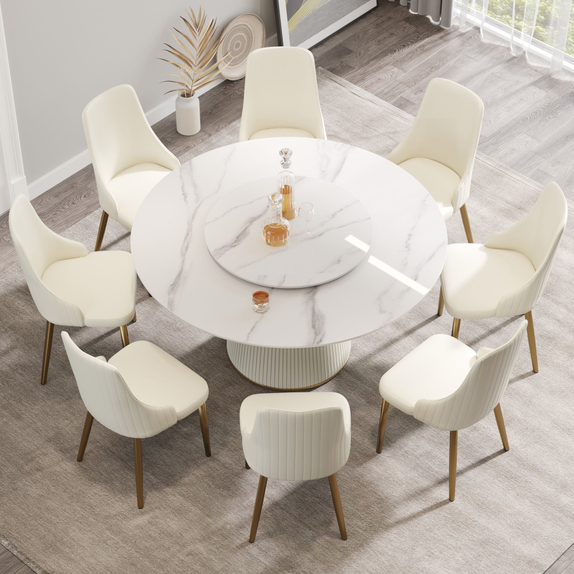 Modern, Round Black Carbon Steel Base Dining Table, Can Accommodate 6 People