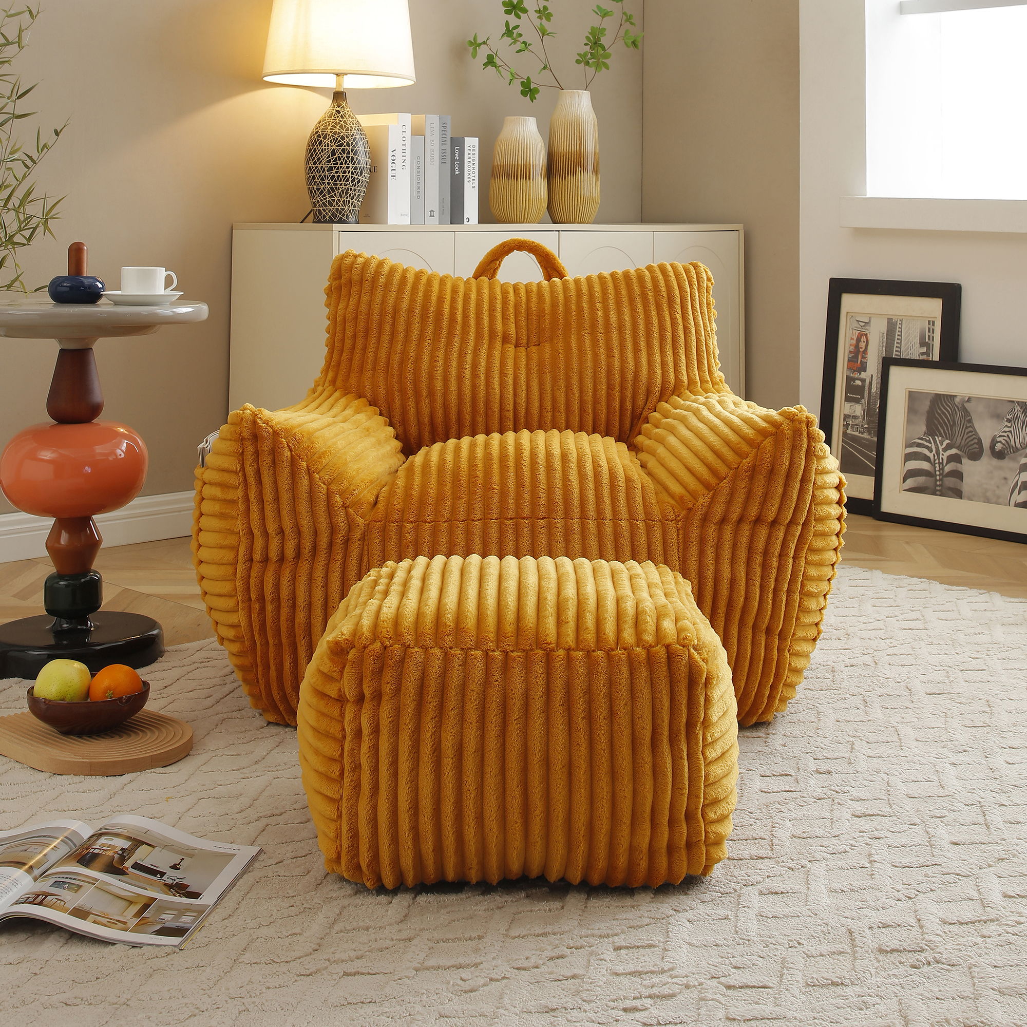 Giant Bean Bag Chair With Armrests And Footstool