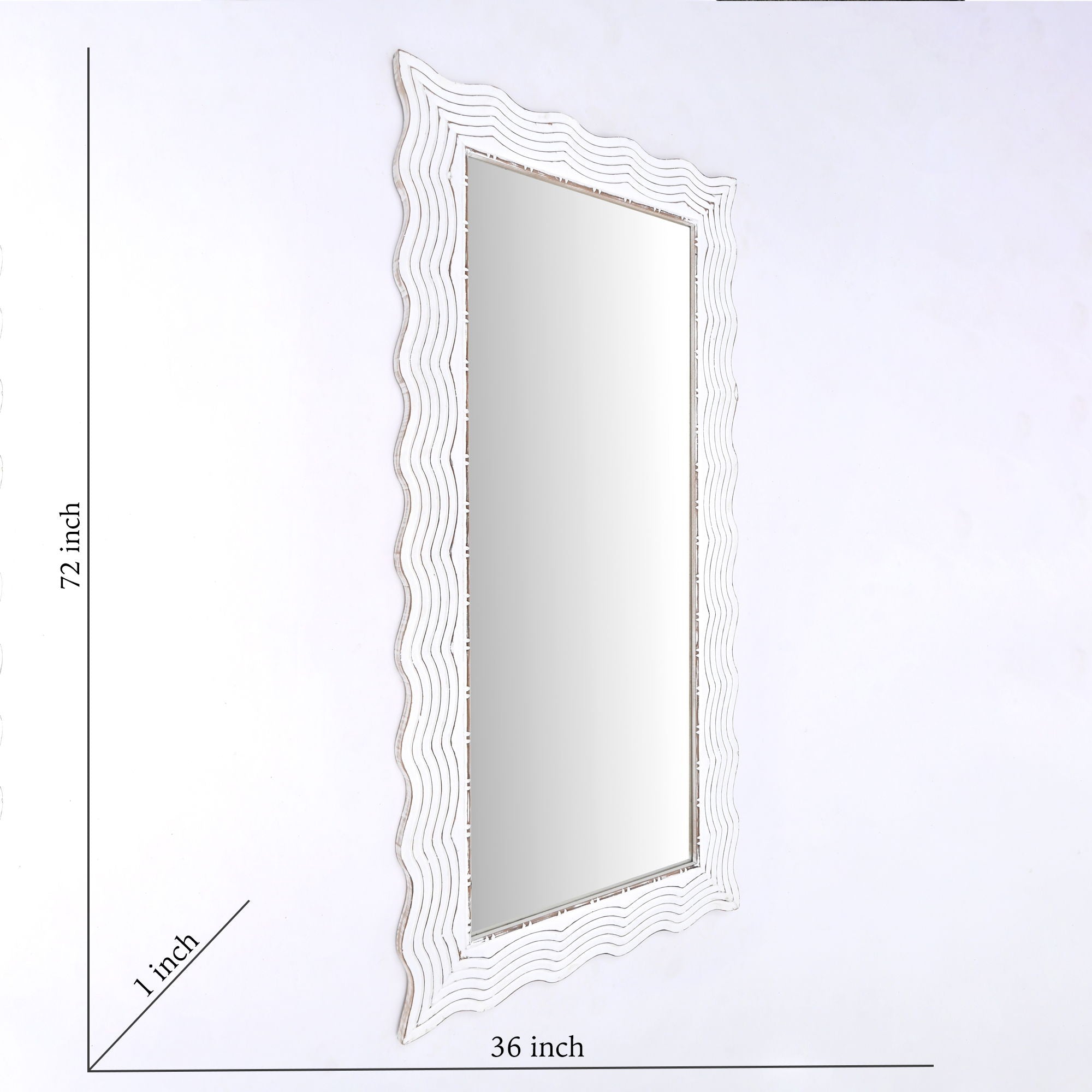 Handcarved Wave Design Rectangle Mirror Accent Enhancing Space - Antique White