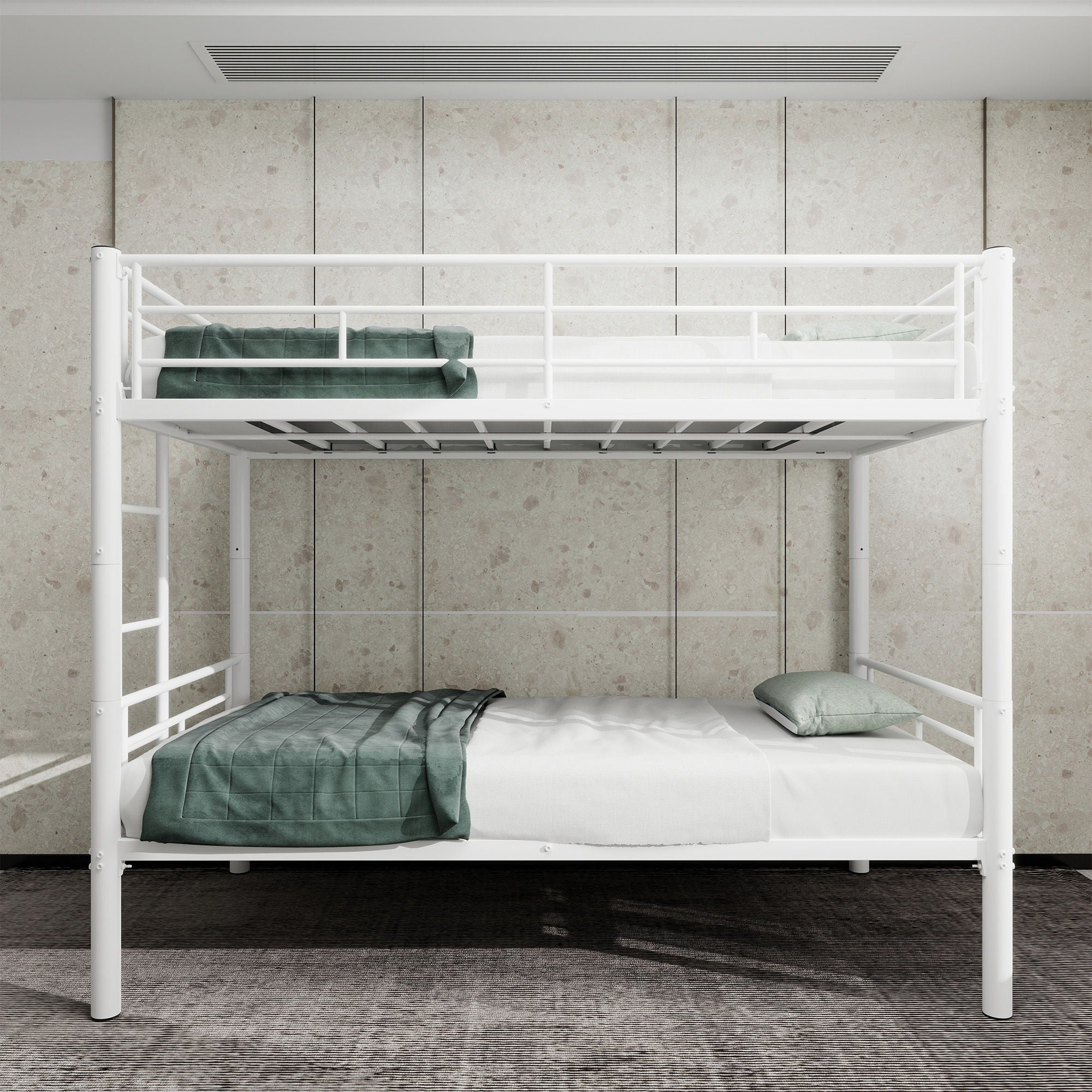 Metal Bunk Bed For Kids, Convertible Bedframe With Ladders & Guardrail