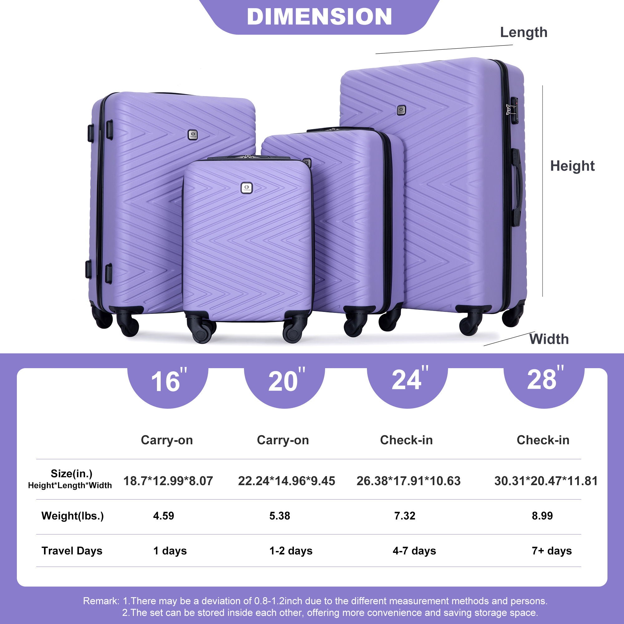 Luggage 4 Piece Lightweight Suitcase With Rotating Wheels With Tsa Lock,