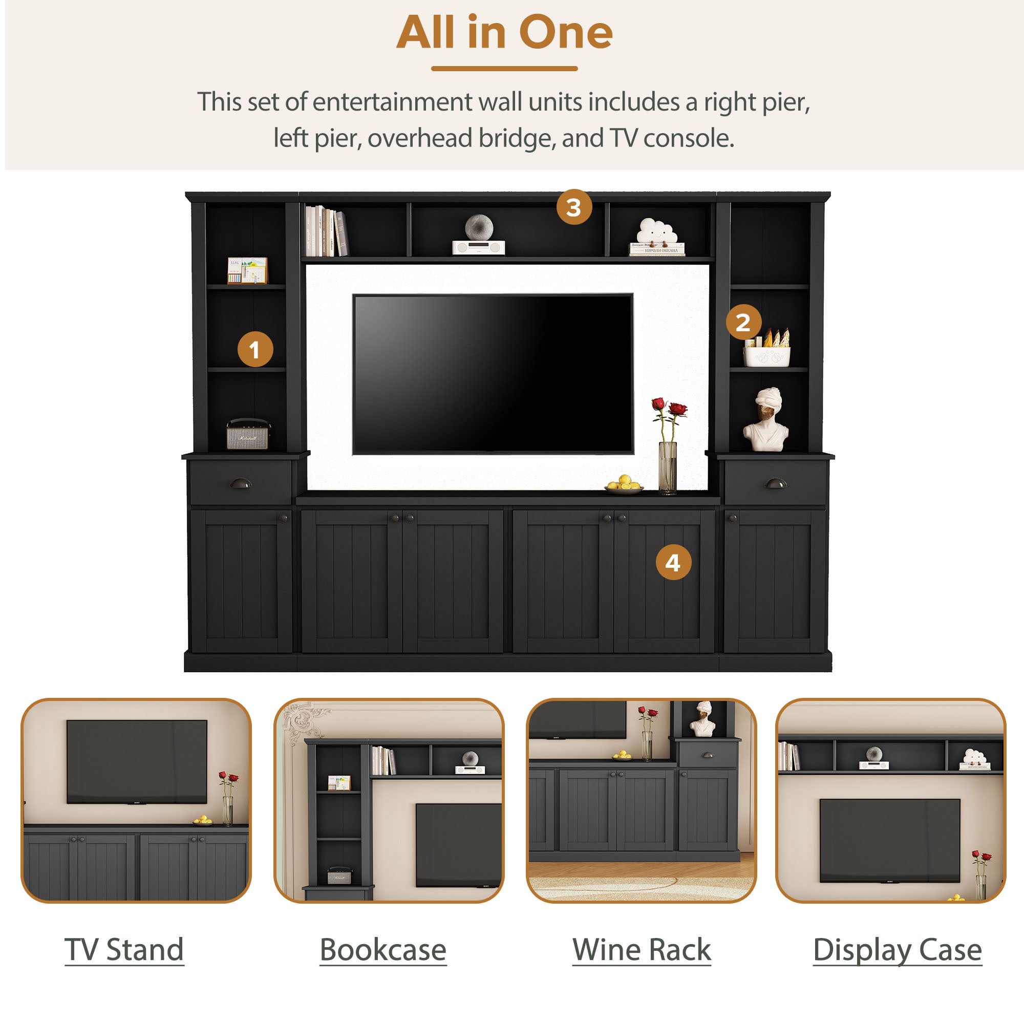 Entertainment Wall Unit Set with Bridge for TVs Up to 75&