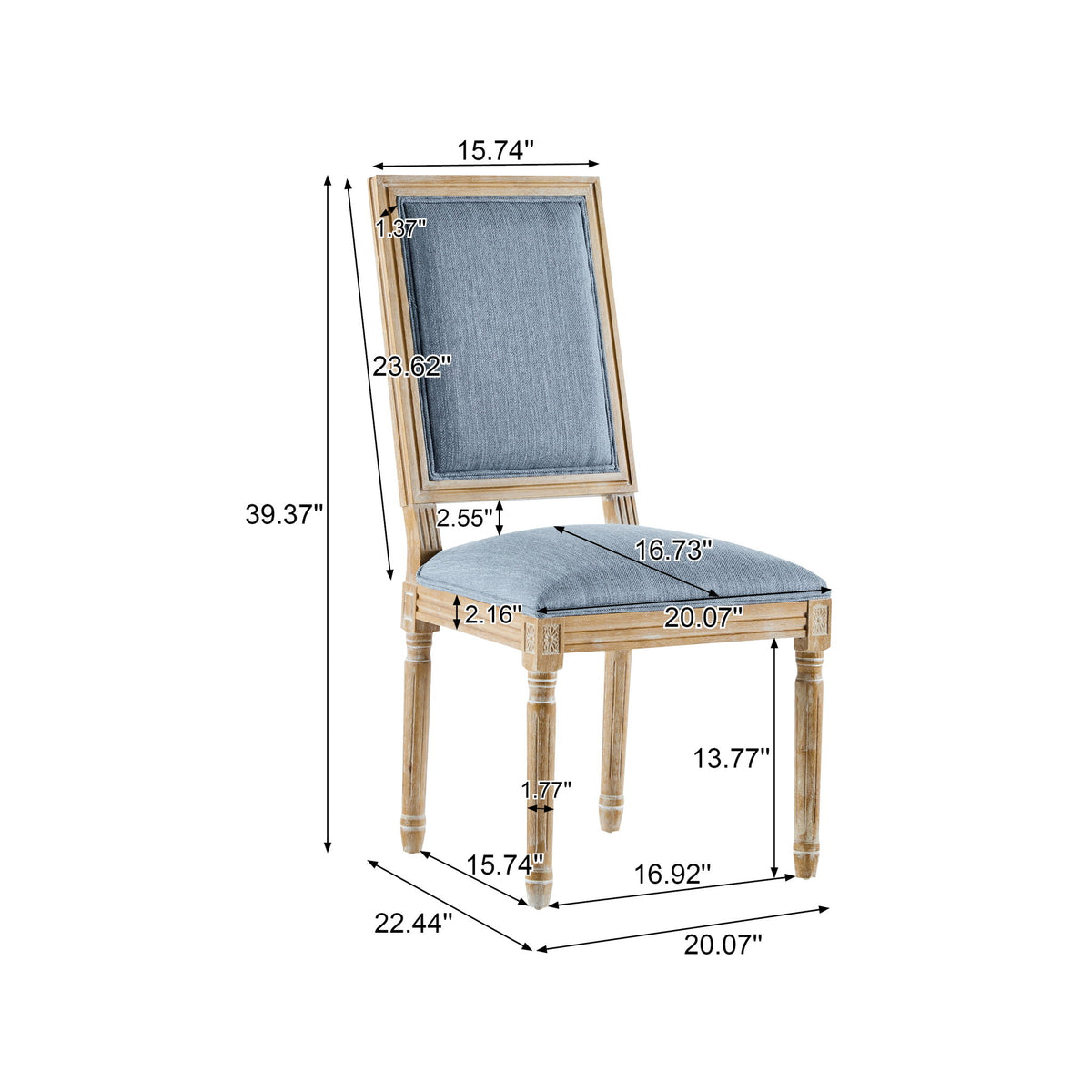 French Country Style Dining Chair With Upholstered Seating And Fluted Legs
