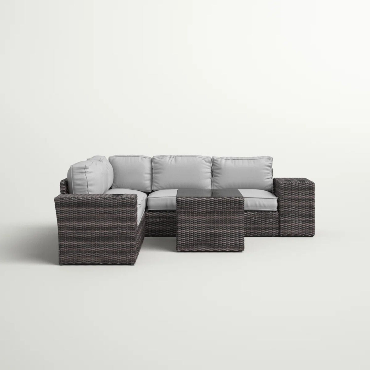 Modern Patio Rattan Sectional Set With Cushions