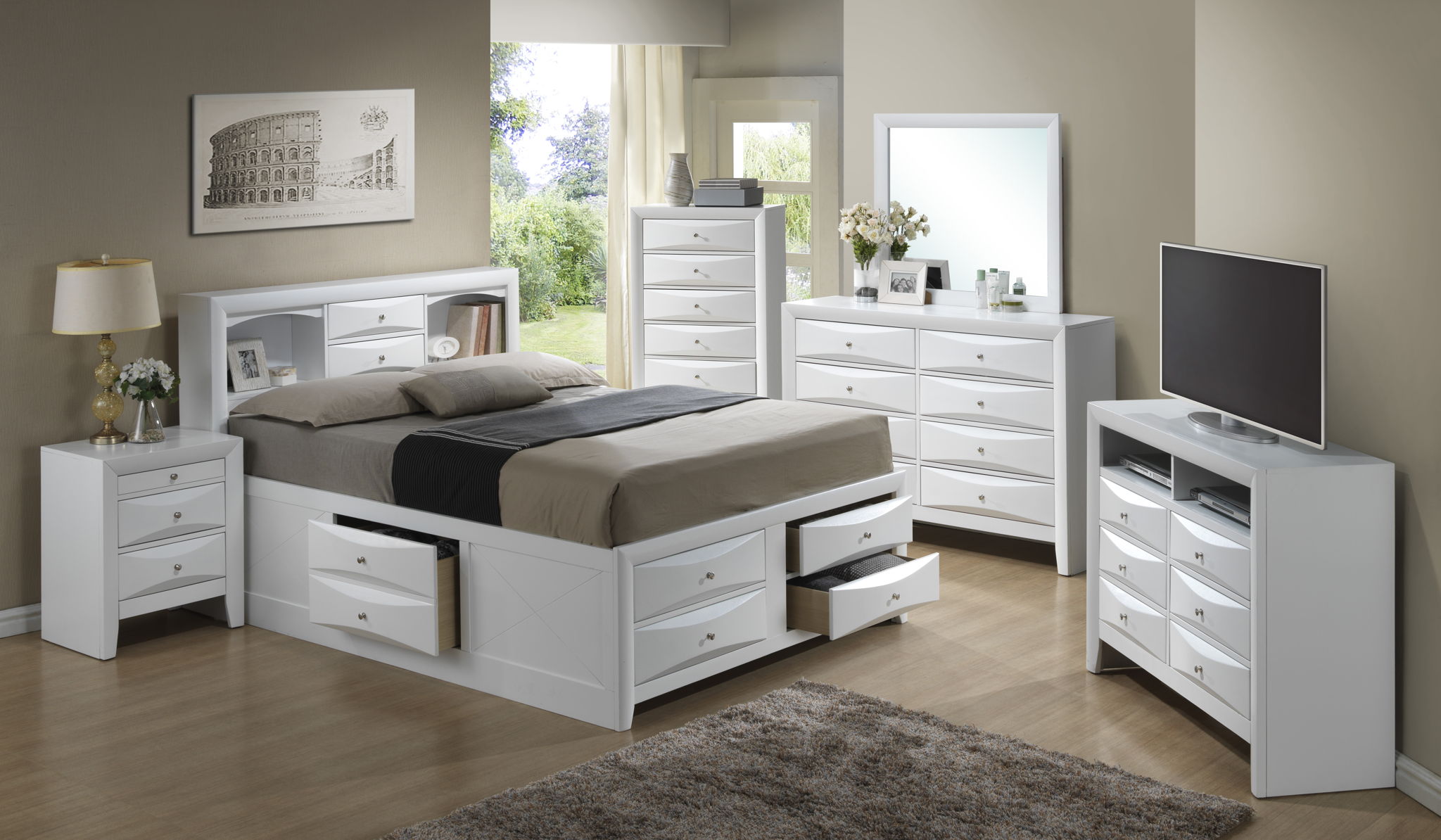 Modern Design Storage Bed With Bookcase Headboard