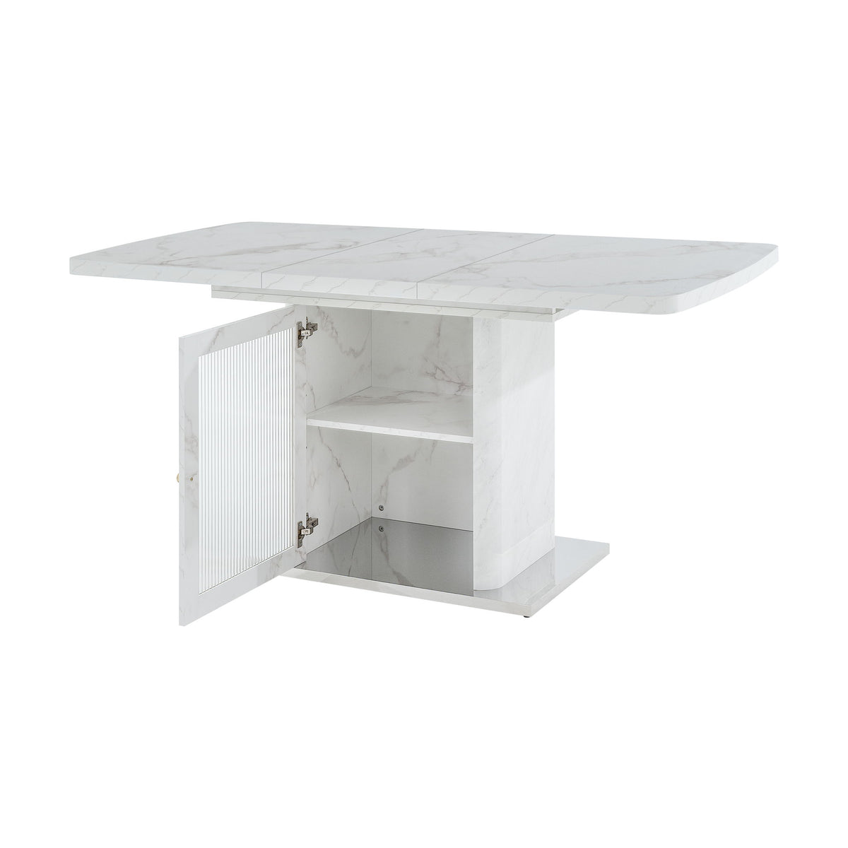 Modern Rectangle Dining Table With Stretchable Top, Storage Cabinet