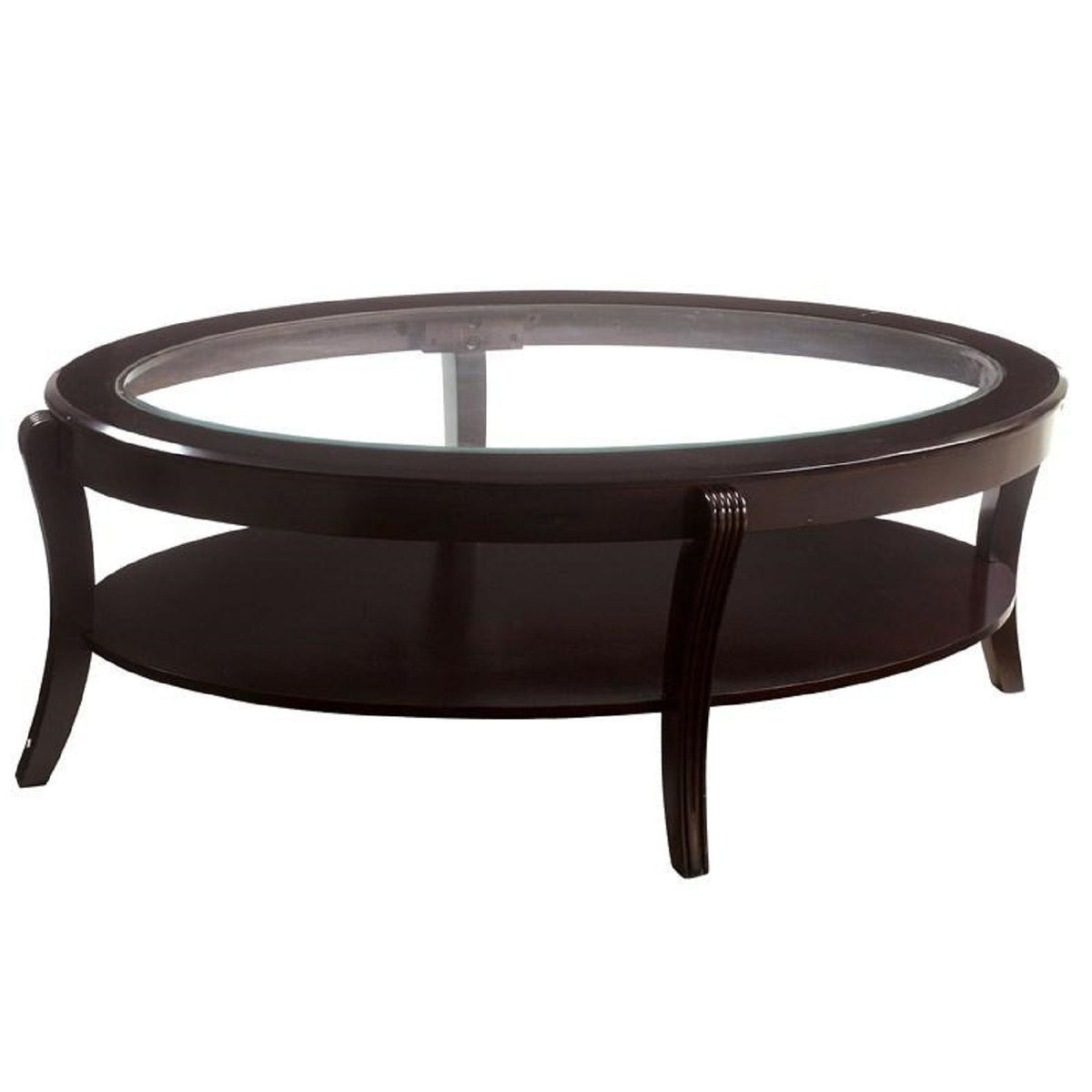 Oval Coffee Table With Beveled Glass Top And Open Lower Shelf - Espresso