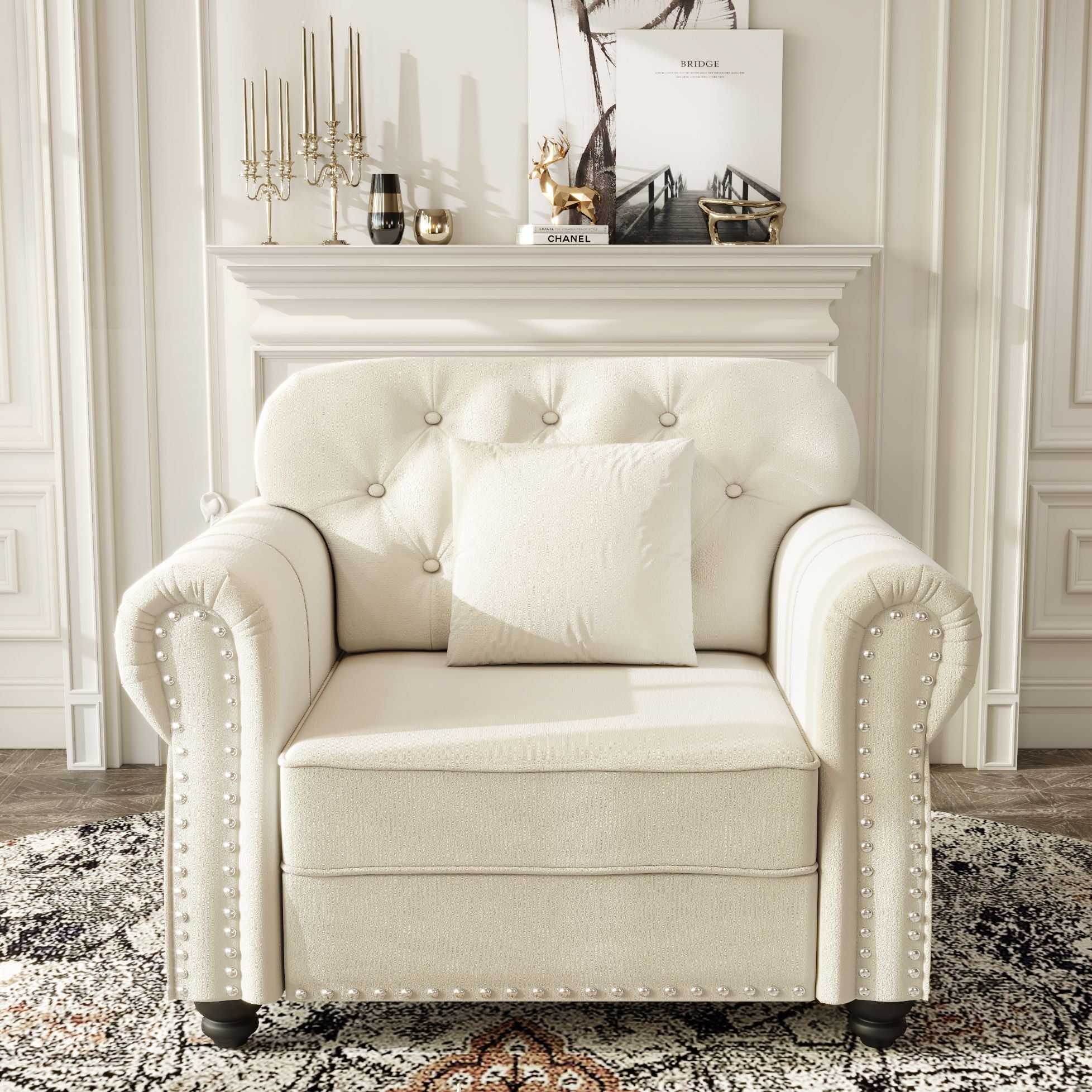 Upholstered Sofa With Nailhead Trim And Rolled Armrests