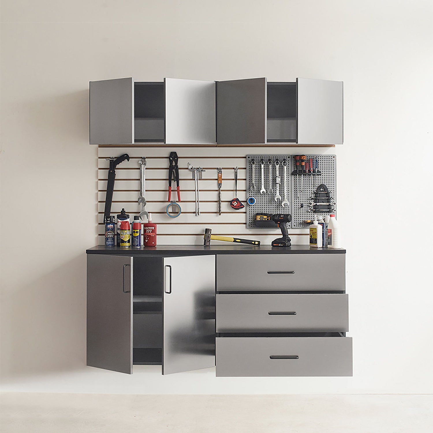 Astro Series - Garage Cabinet Set C With Soft Closing Drawers - Metallic Gray