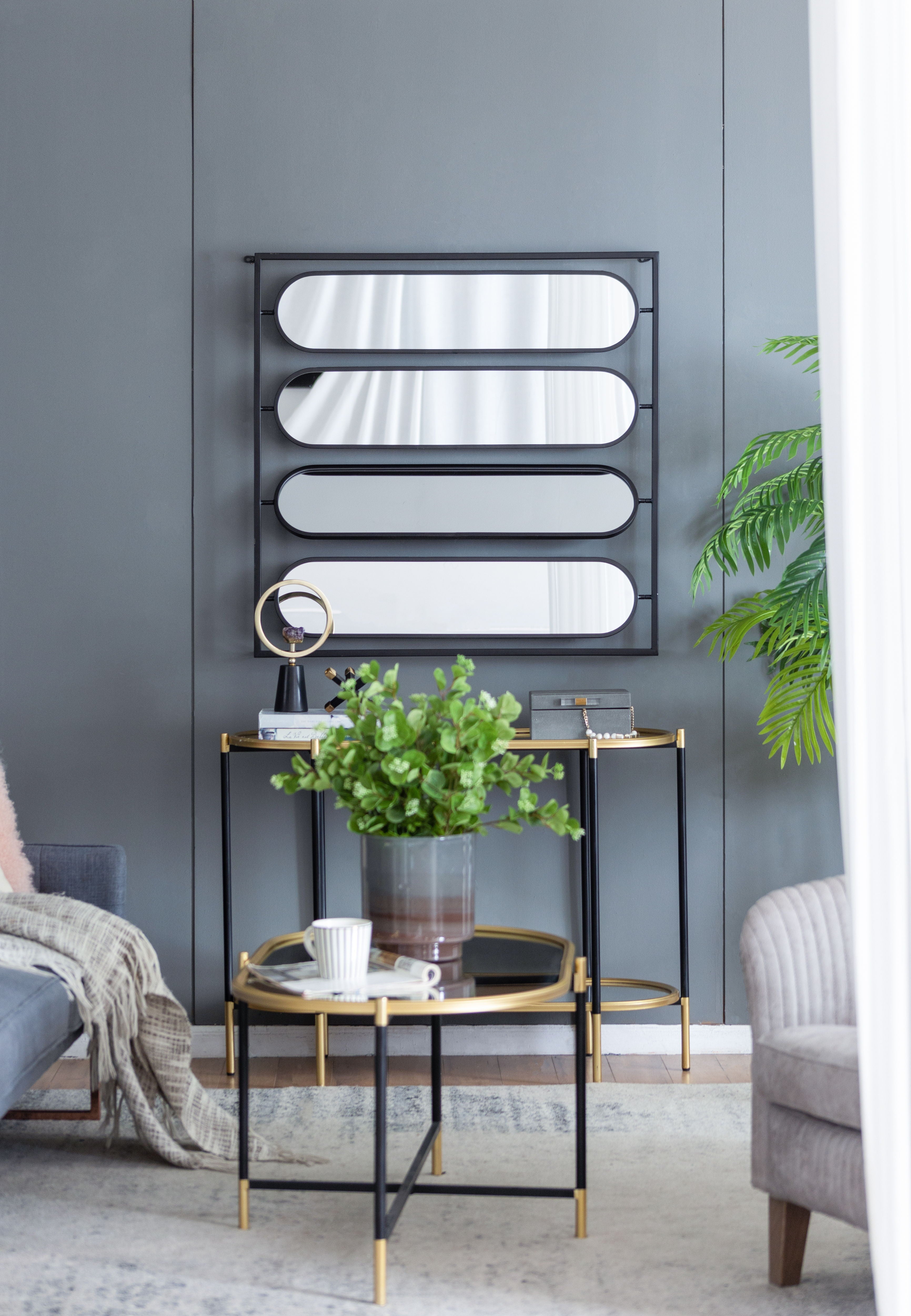 Large 4 Oval Wall Mirror With Square Frame, Home Decor For Living Room, Bedroom, Entryway, Office - Black