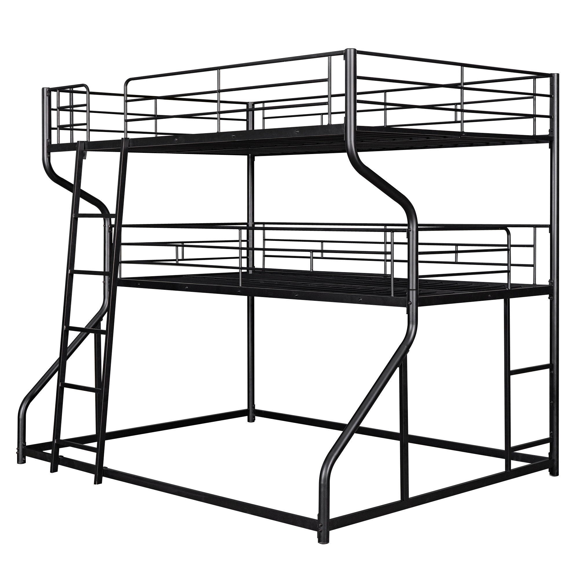 Industrial Triple Bunk Bed With Dual Ladders Frame, Space Saving Design