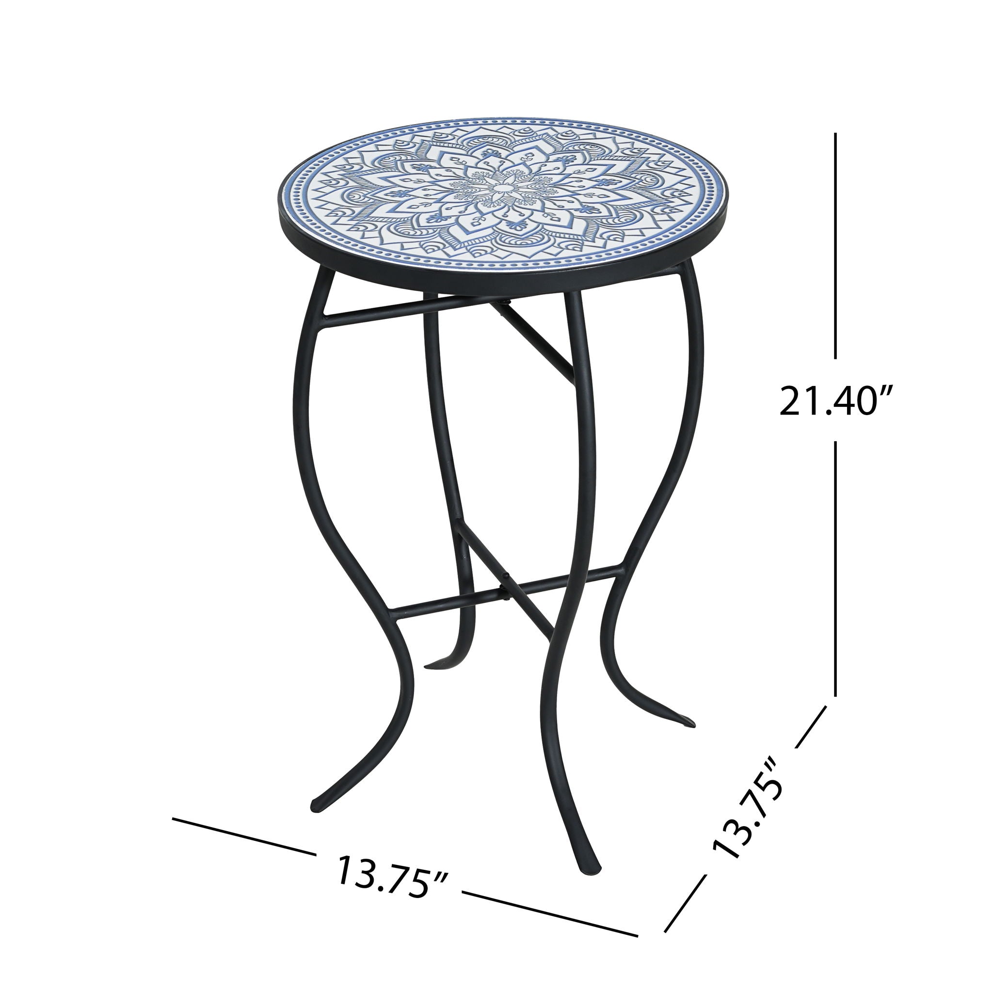 Outdoor Round Side Table With Mosaic Style Top And Curved Iron Legs