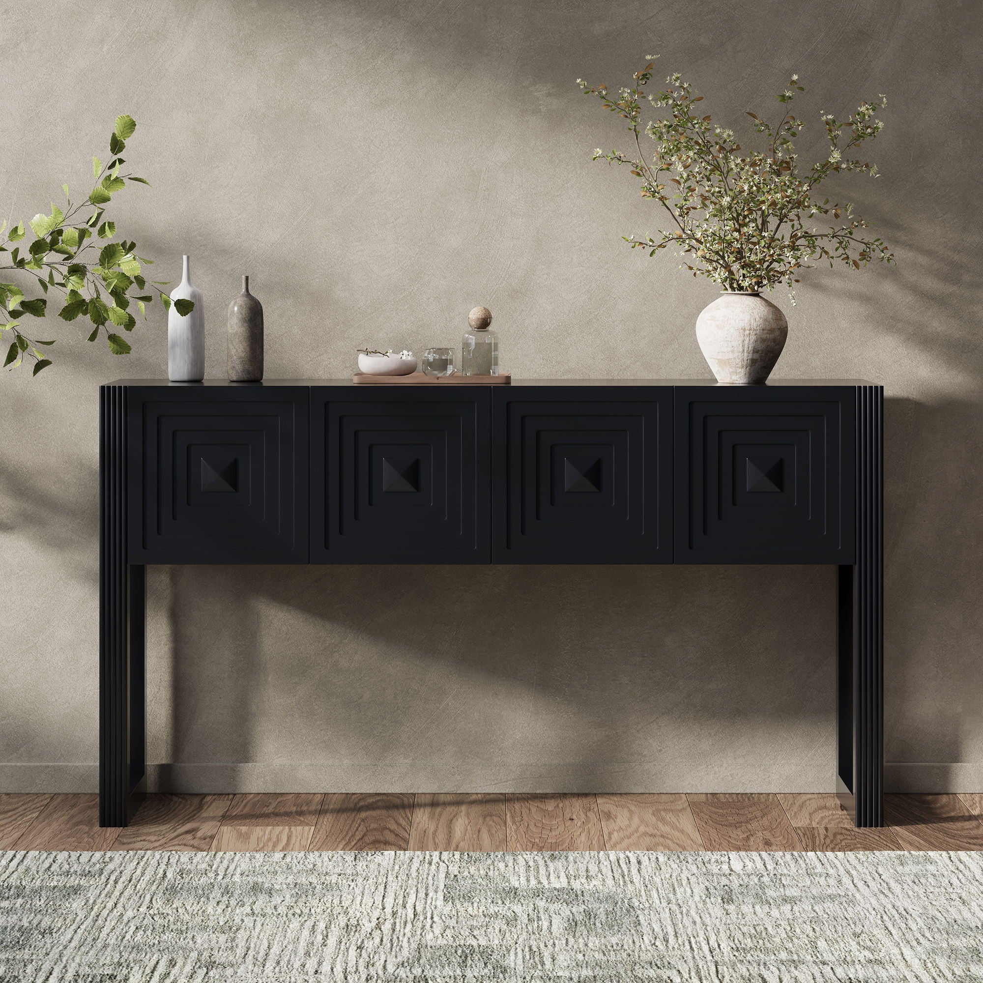 Geometric Carved Console Table With 3 Soft Close Drawers