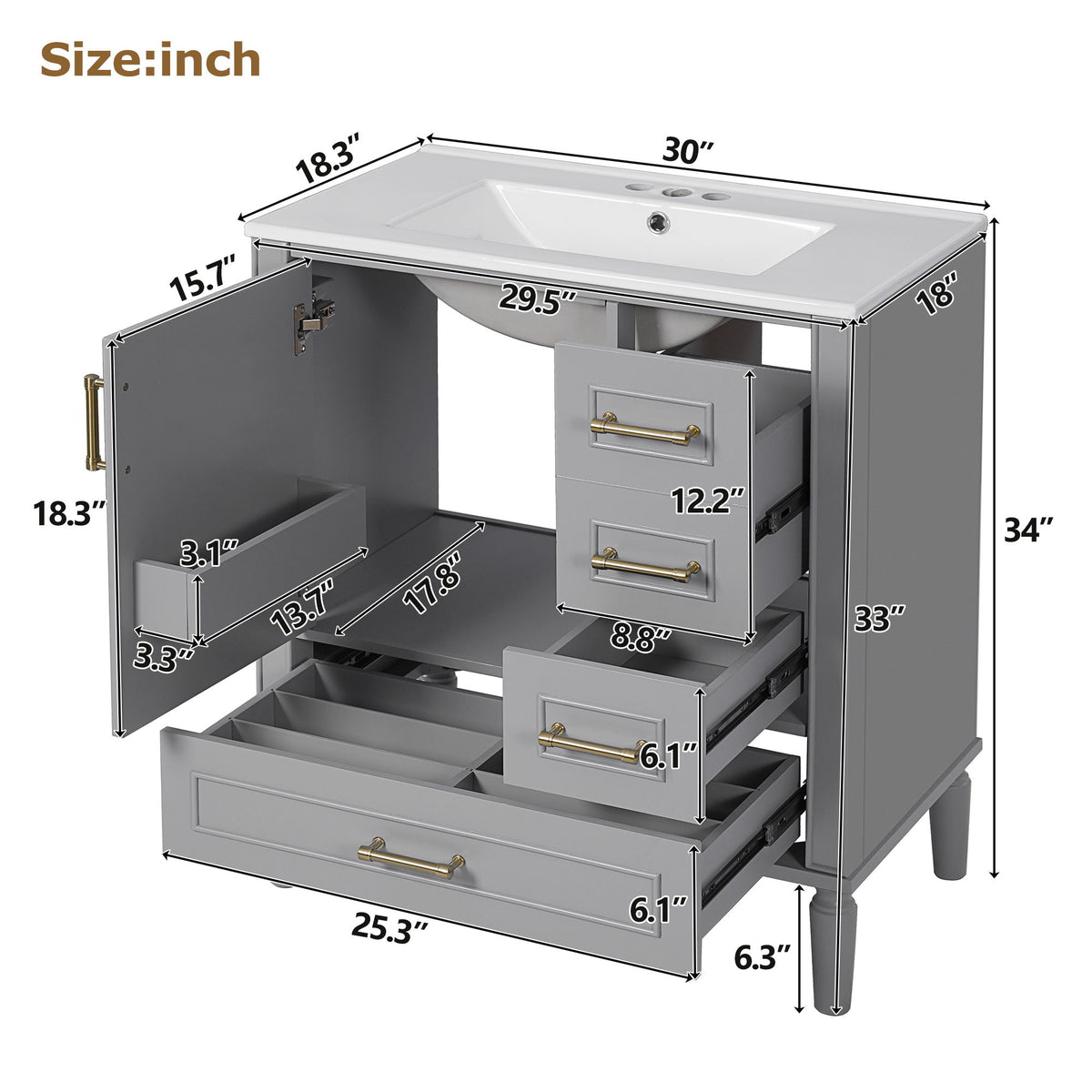 Traditional Bathroom Vanity Set With Soft Close Doors