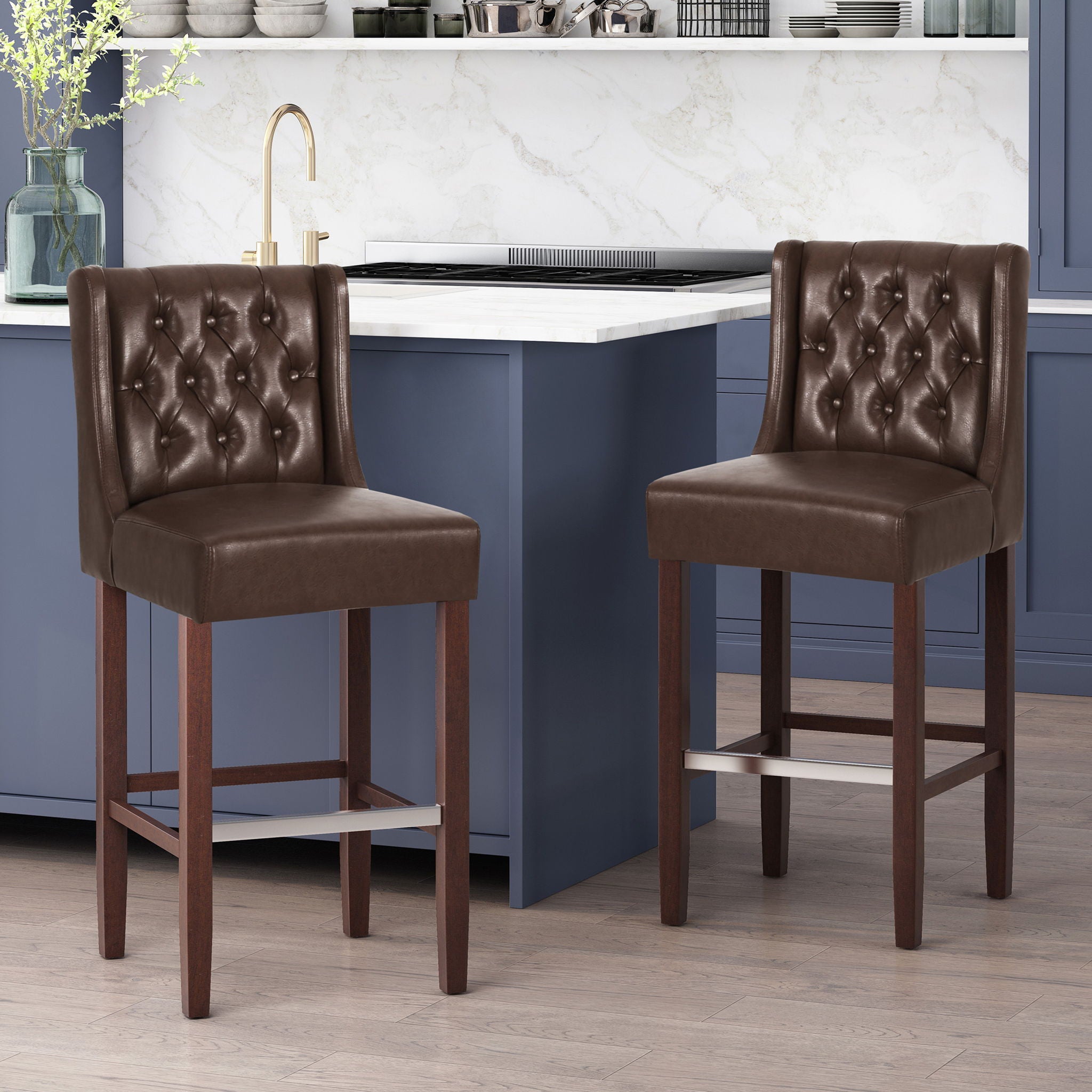Solstara - Upholstered Dining Barstool With Button Tufted And Wing Back
