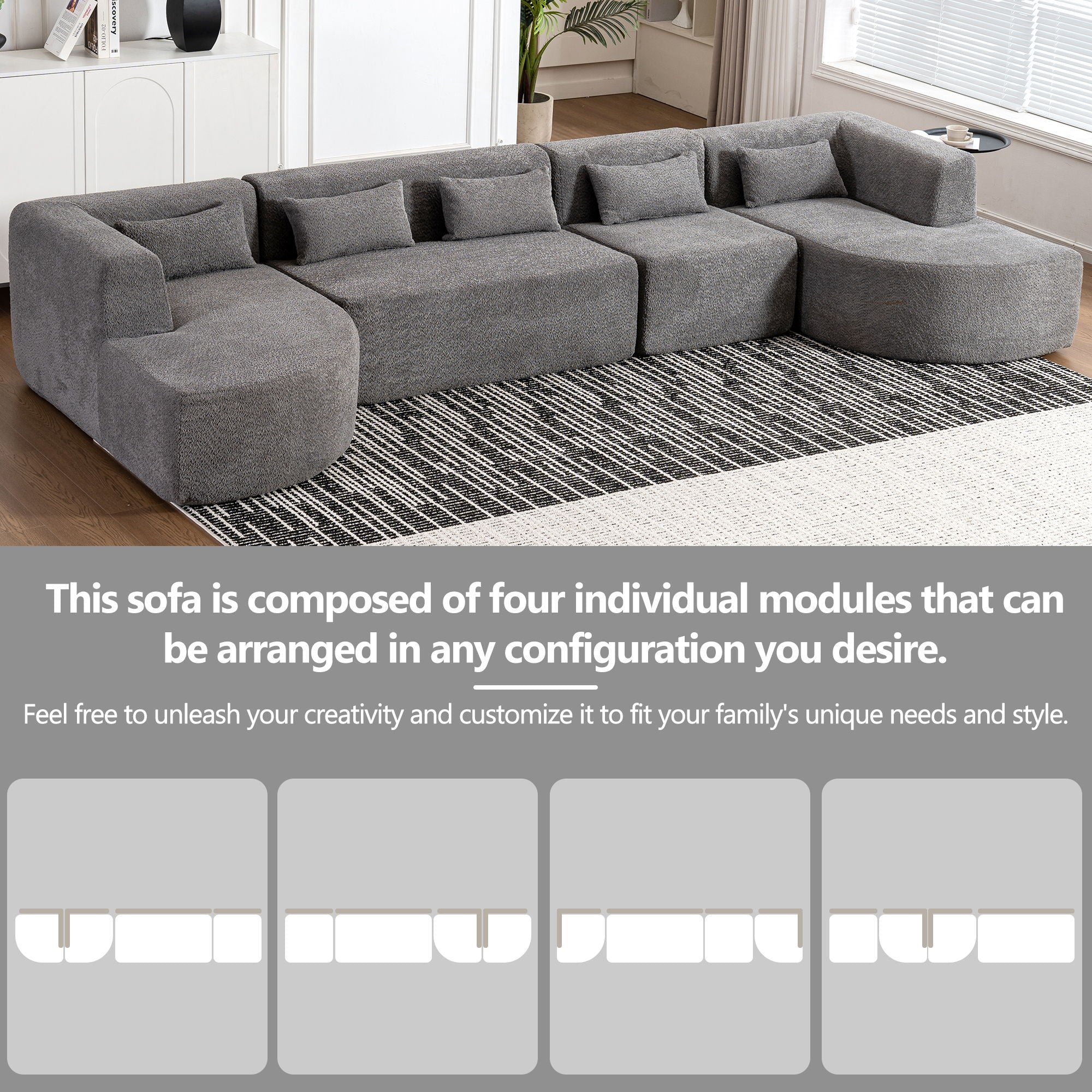 Upholstered Sofa Free Combined Sofa Couch With 2 Chaise Lounge And Five Back Pillows For Living Room