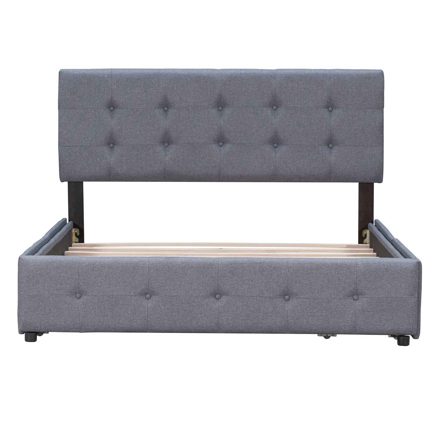 Upholstered Platform Bed With Classic Headboard And Drawers, No Box Spring Needed