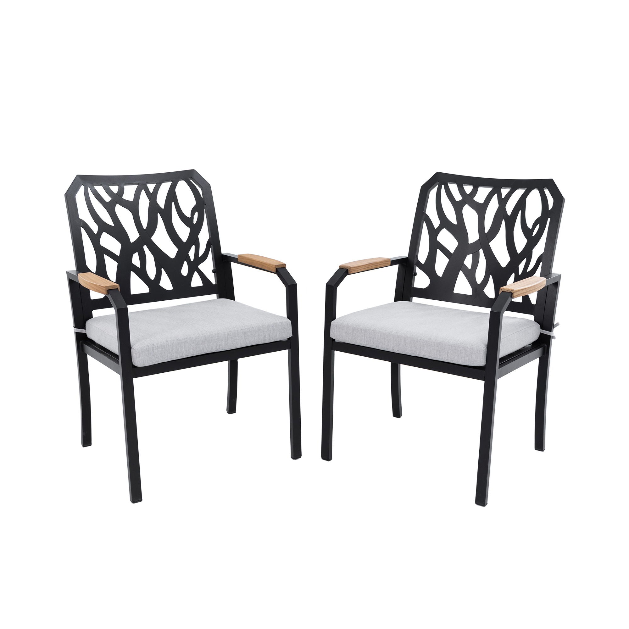 Outdoor Patio Stationary Dining Chairs With Outdoor Grade Sunbrella Cushions, Branch Like Backrest (Set of 2) - Bourbon Brown