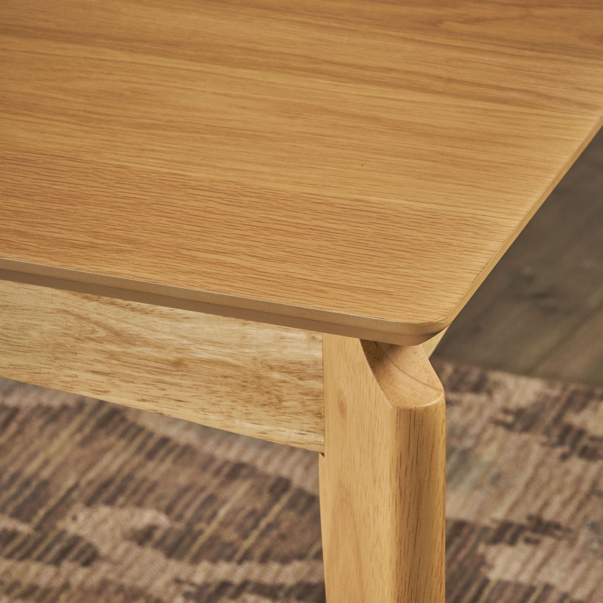 Mid Century Dining Table, Rubberwood With Walnut Veneer - Natural Oak