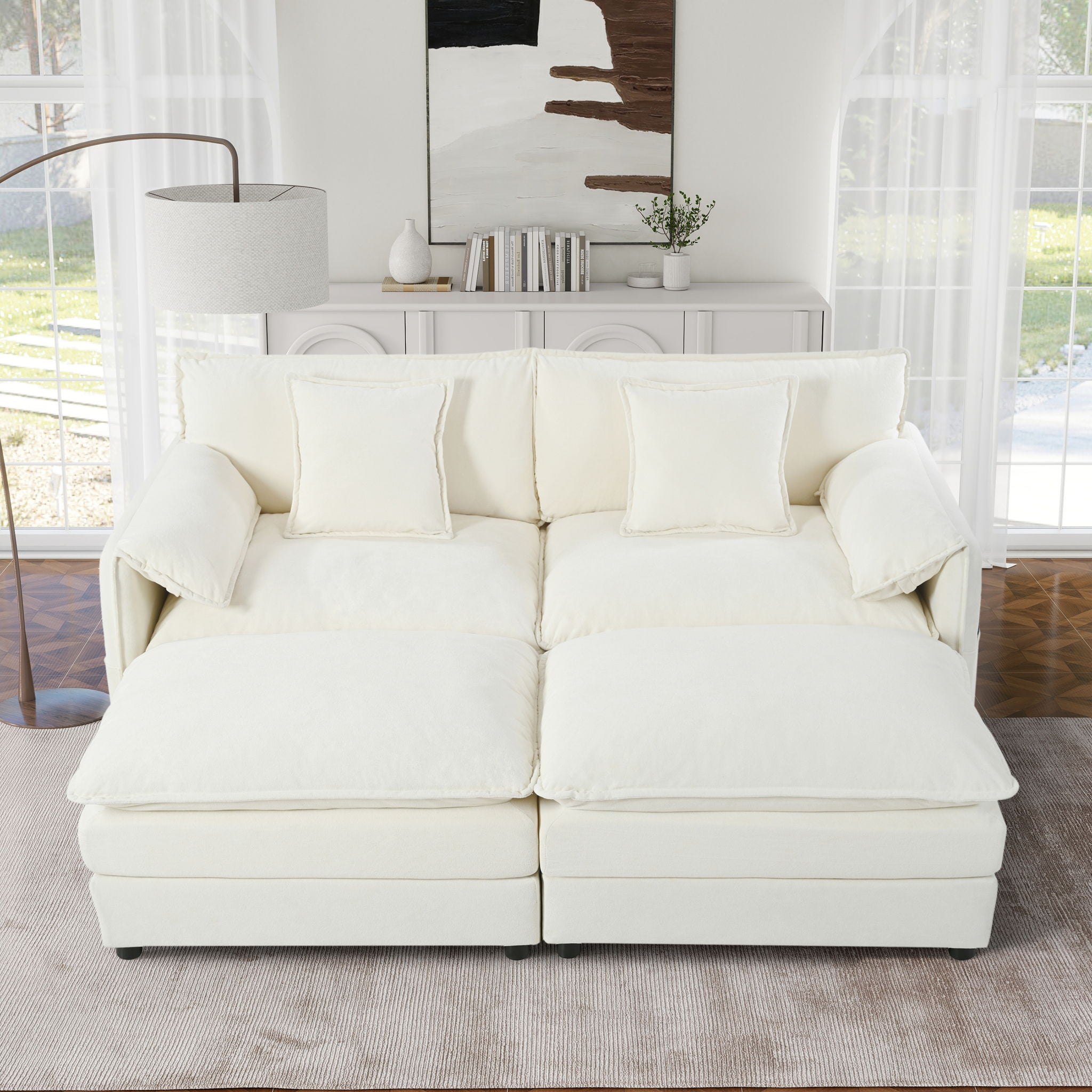 Modern Comfy Deep Seat Modular Sectional Sofa Cloud Couch With Ottoman