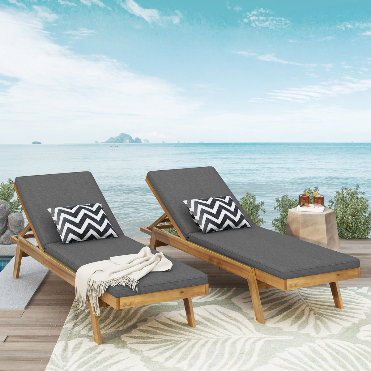 Nebulon - Outdoor Adjustable Chaise Lounge With Water Resistant Cushions (Set of 2)