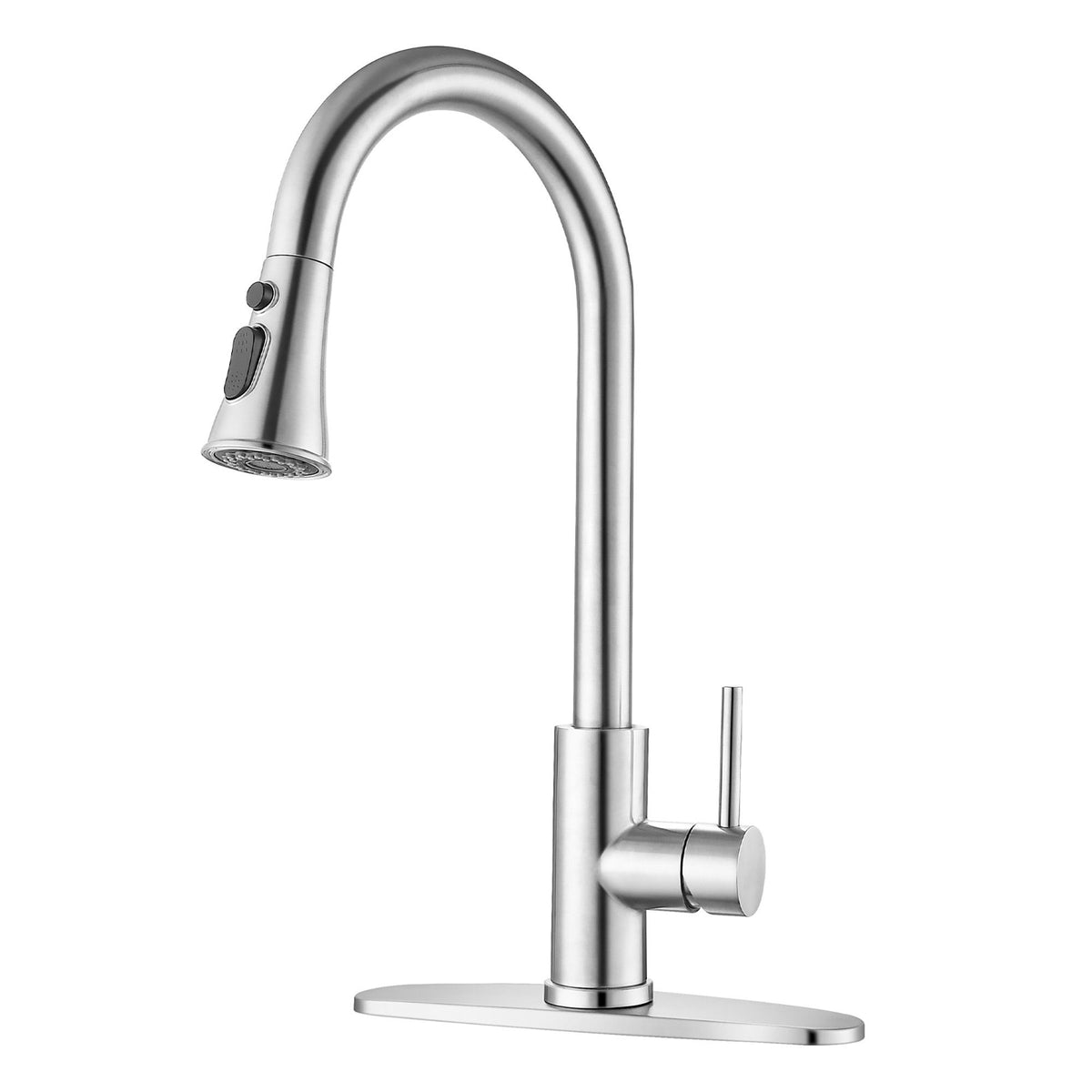 Classic High Arc Kitchen Faucet With Pull Down Sprayer, Stainless Steel - Brushed Nickel