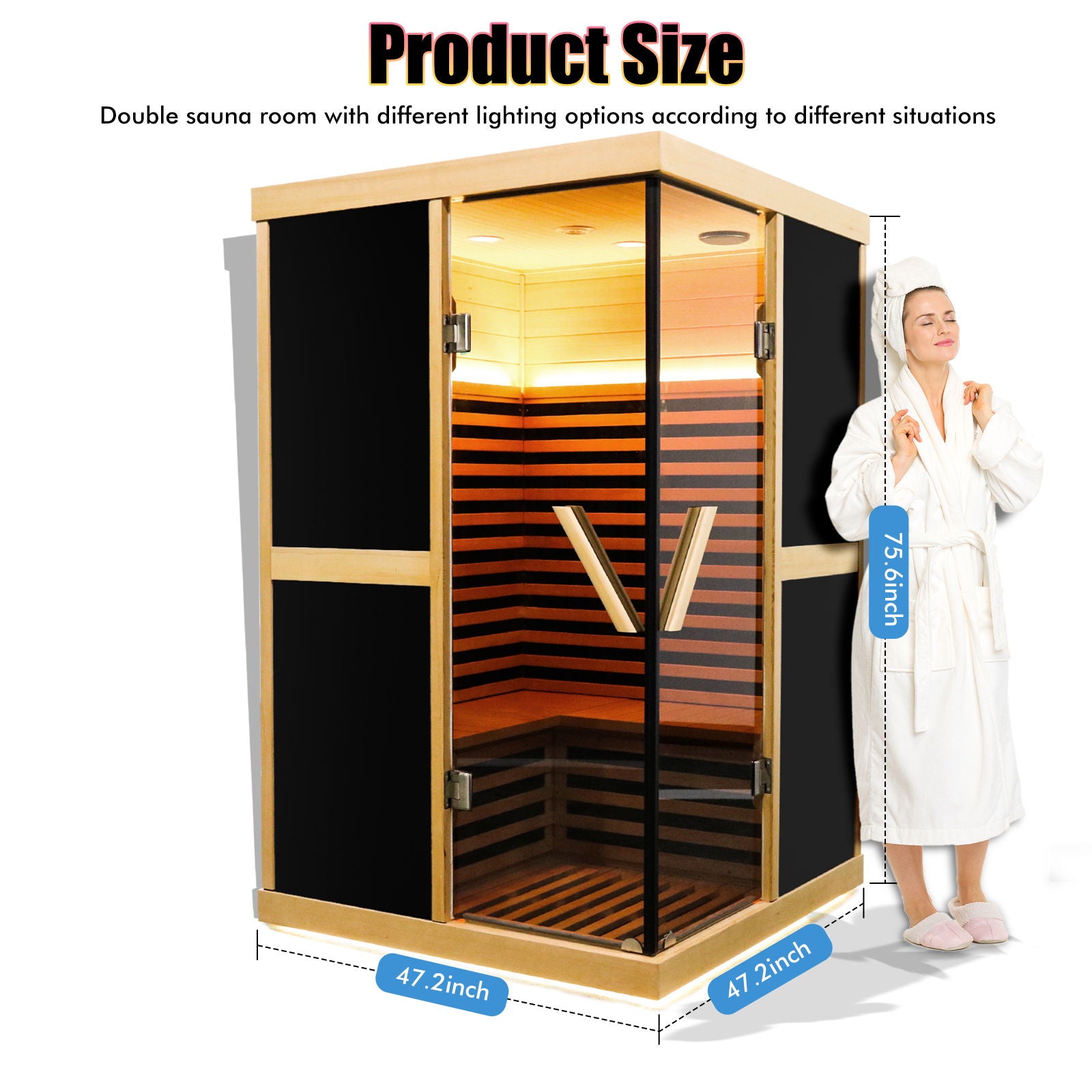 Double Person V Shaped Far Infrared Sauna Room - Natural