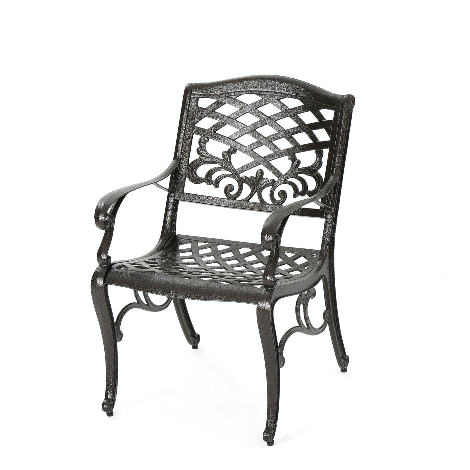 Luminea - Outdoor Aluminum Dining Chair With Scroll Design, Lattice Pattern And Cabriole Legs - Bronze