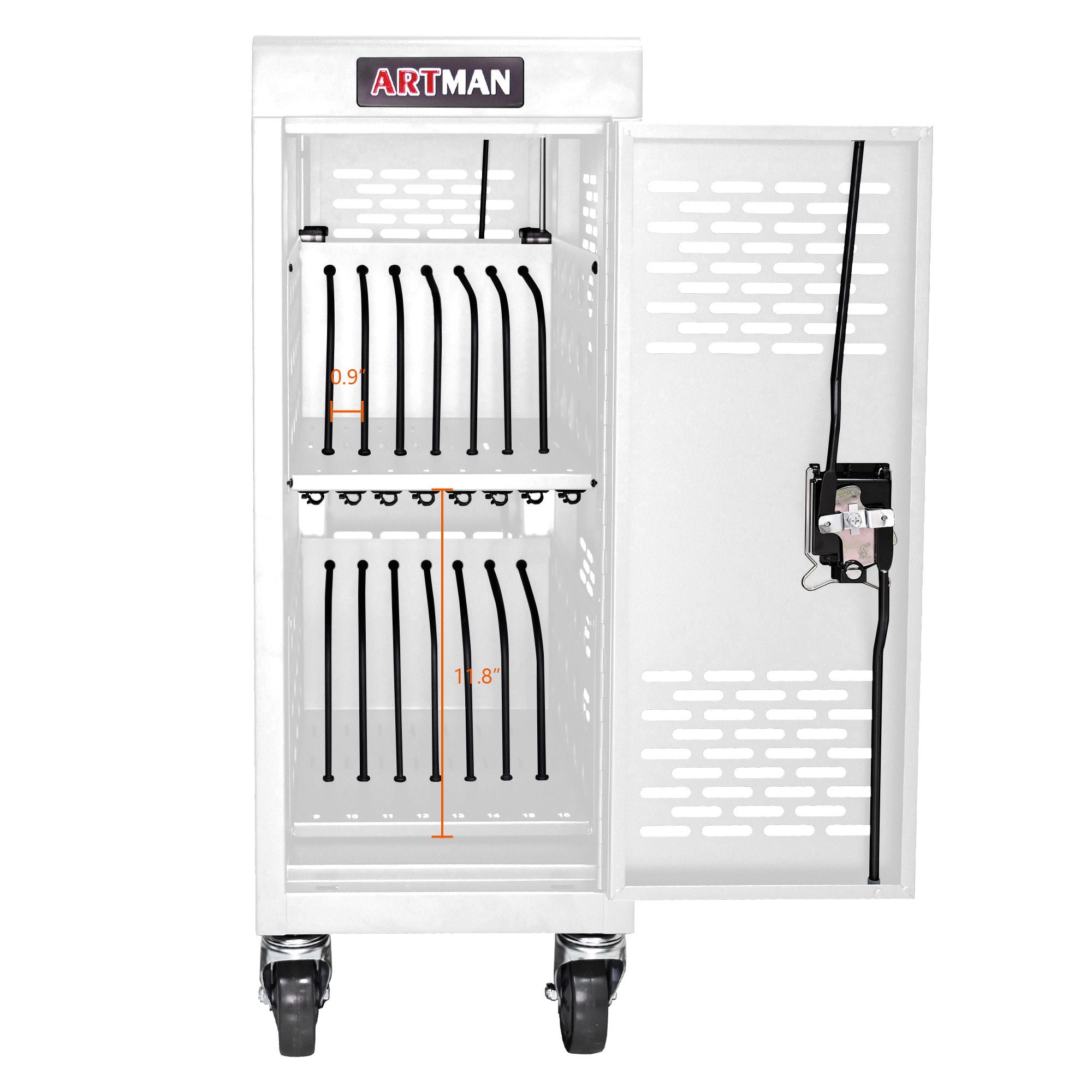 16 Bay Mobile School Charging Cart Station For Chromebook, Tablet And Laptop Computer With Power Strip Included - White