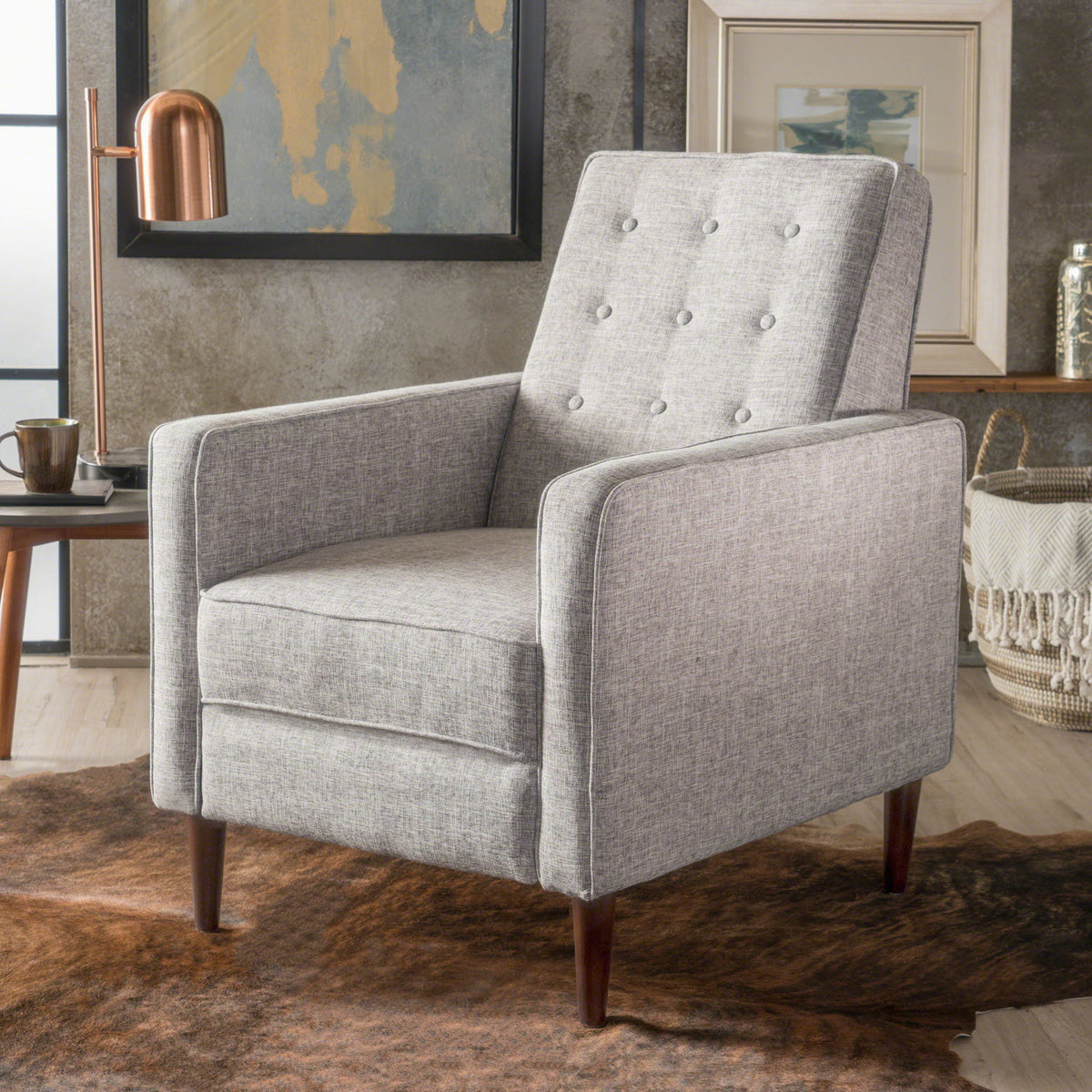Upholstered Fabric Recliner With Button Tufted (Set of 2) - Light Gray