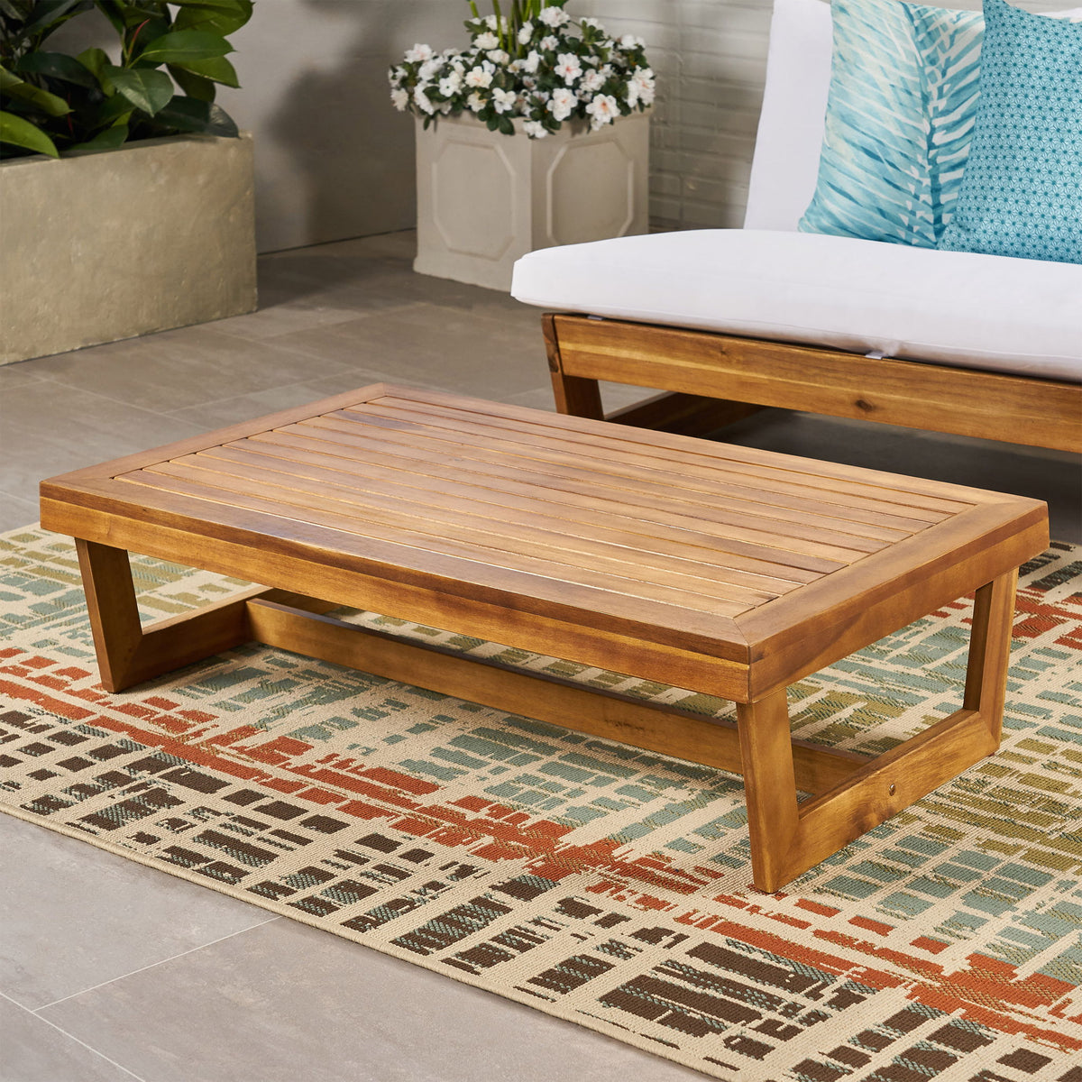 Outdoor Coffee Table With Slat Paneling - Teak
