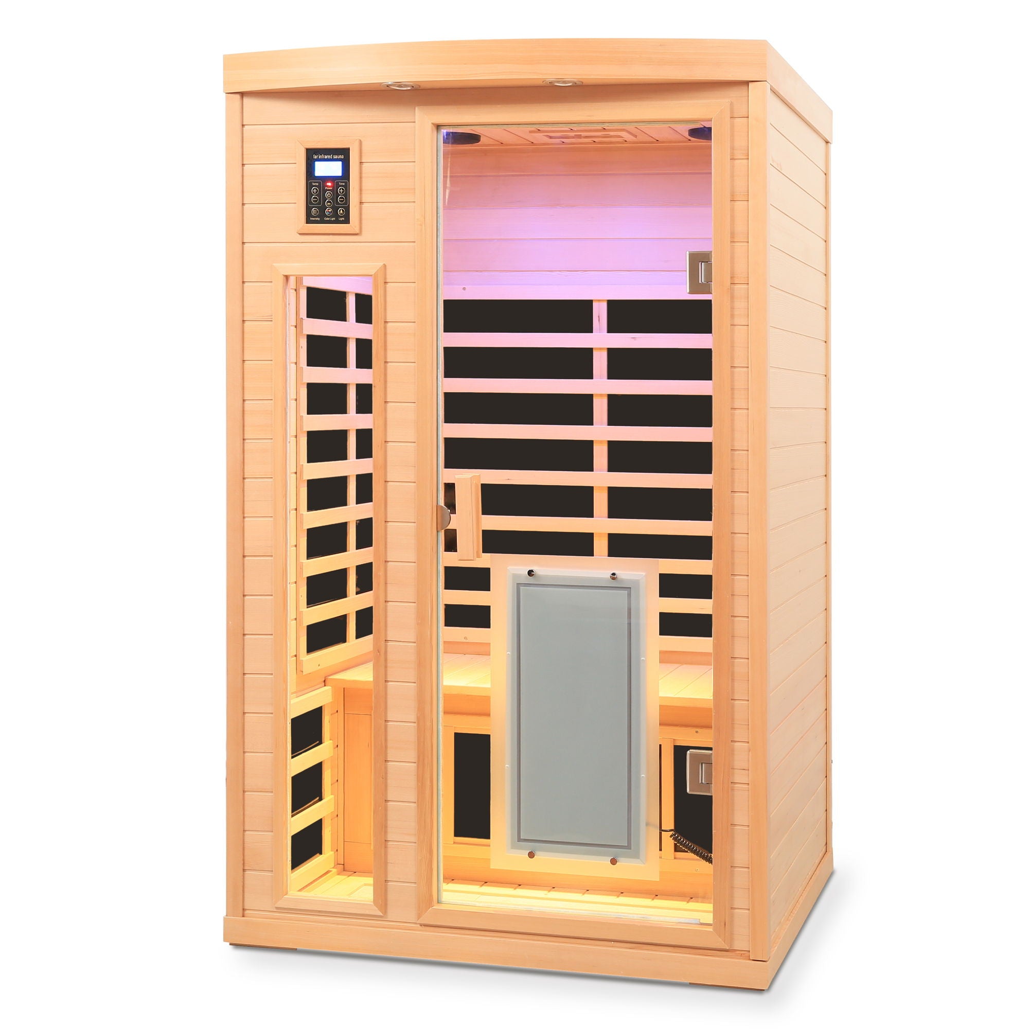 Low Emf Front Door With Heating Panel 2 Person Hemlock Far Infrared Indoor Suana Room - Natural
