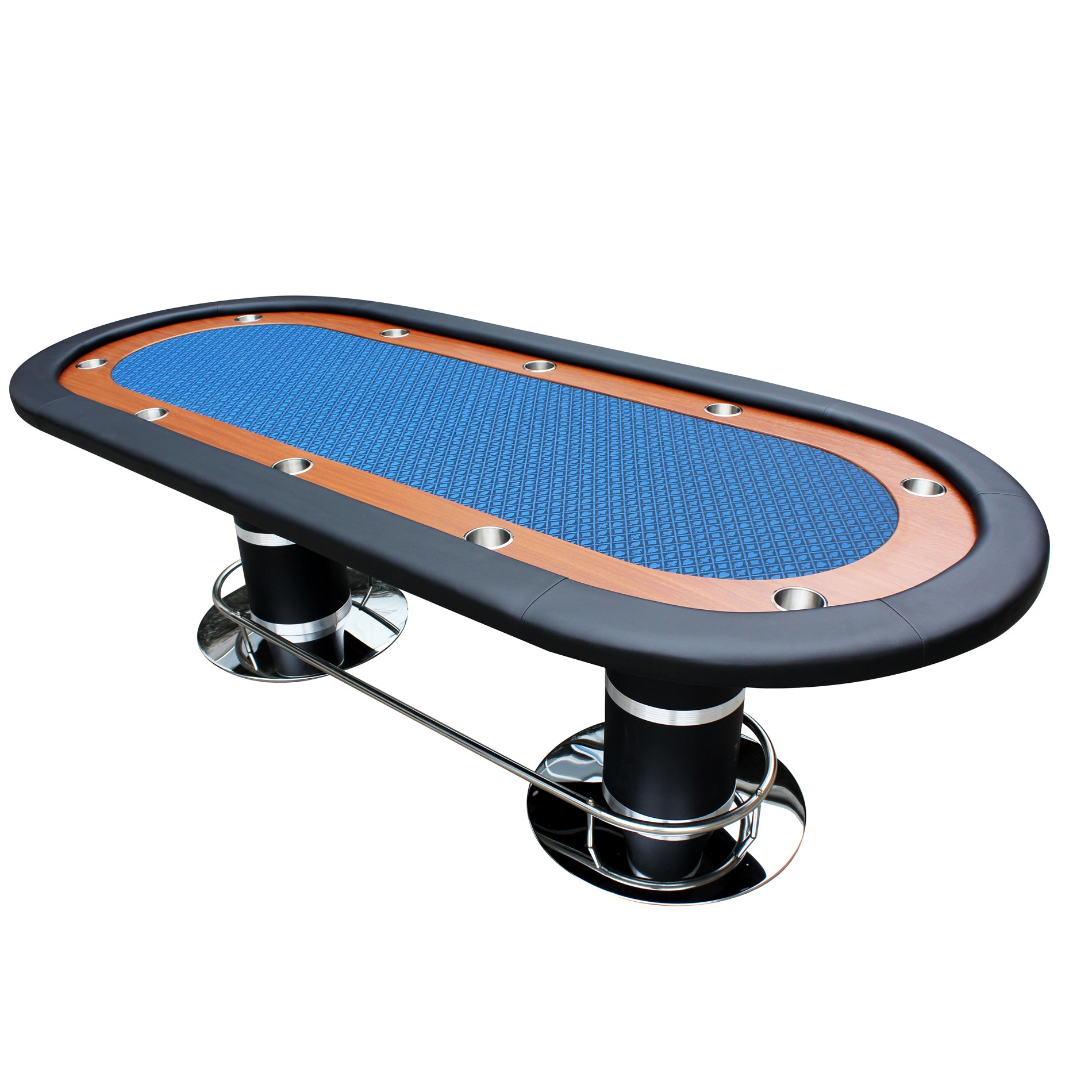 96" 10 Poker Table for 10 Players Casino Games with Speed Cloth Felt Pedestal Base Cup Holders Blue