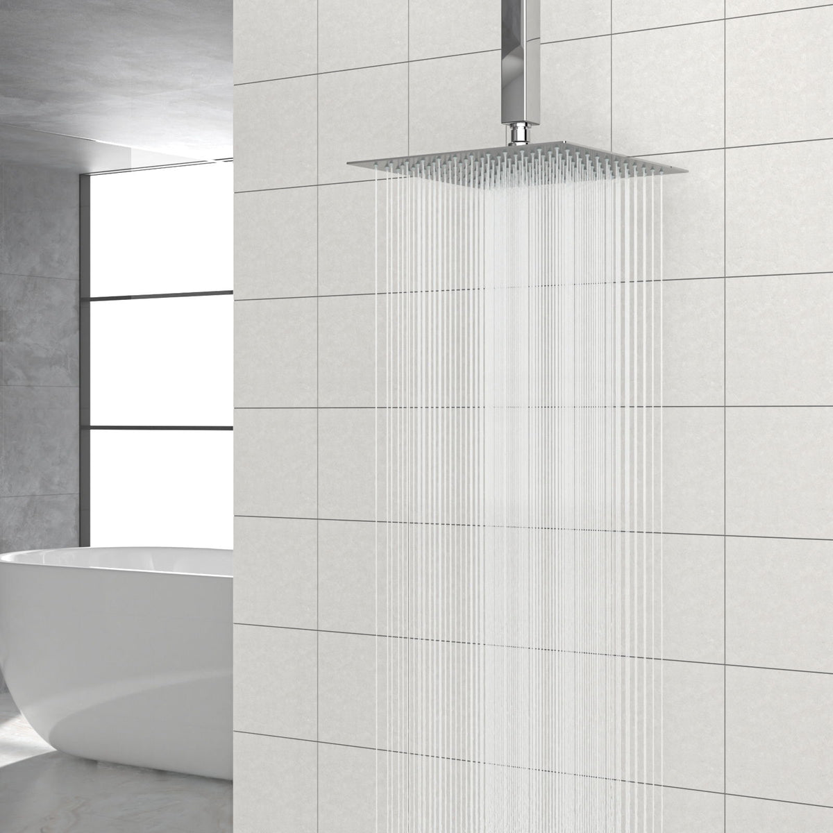 10" Square Rainfall Shower Head, Wall / Ceiling Mounted, Stainless Steel - Chrome