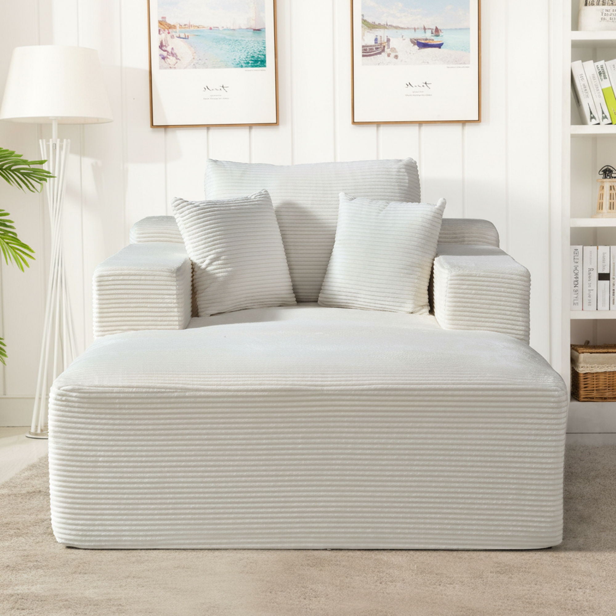 Convertible Chaise Lounge Chair With Wide Armrest & Throw Pillows