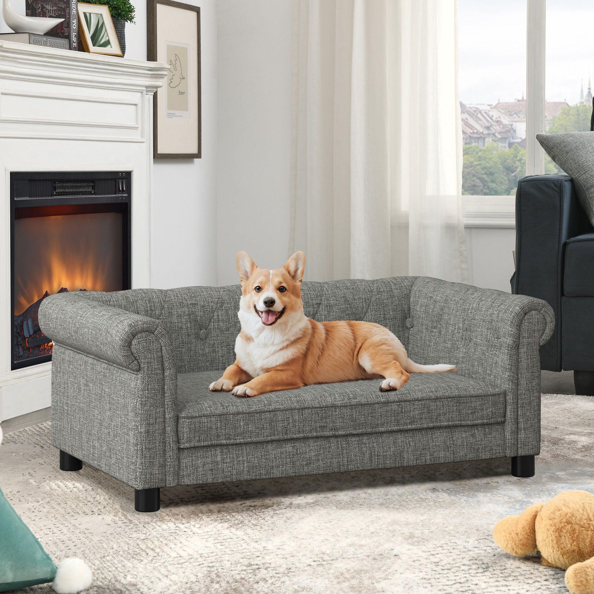 Modern Elegant Rectangle Pet Bed, Durable Elevated Dog Sofa