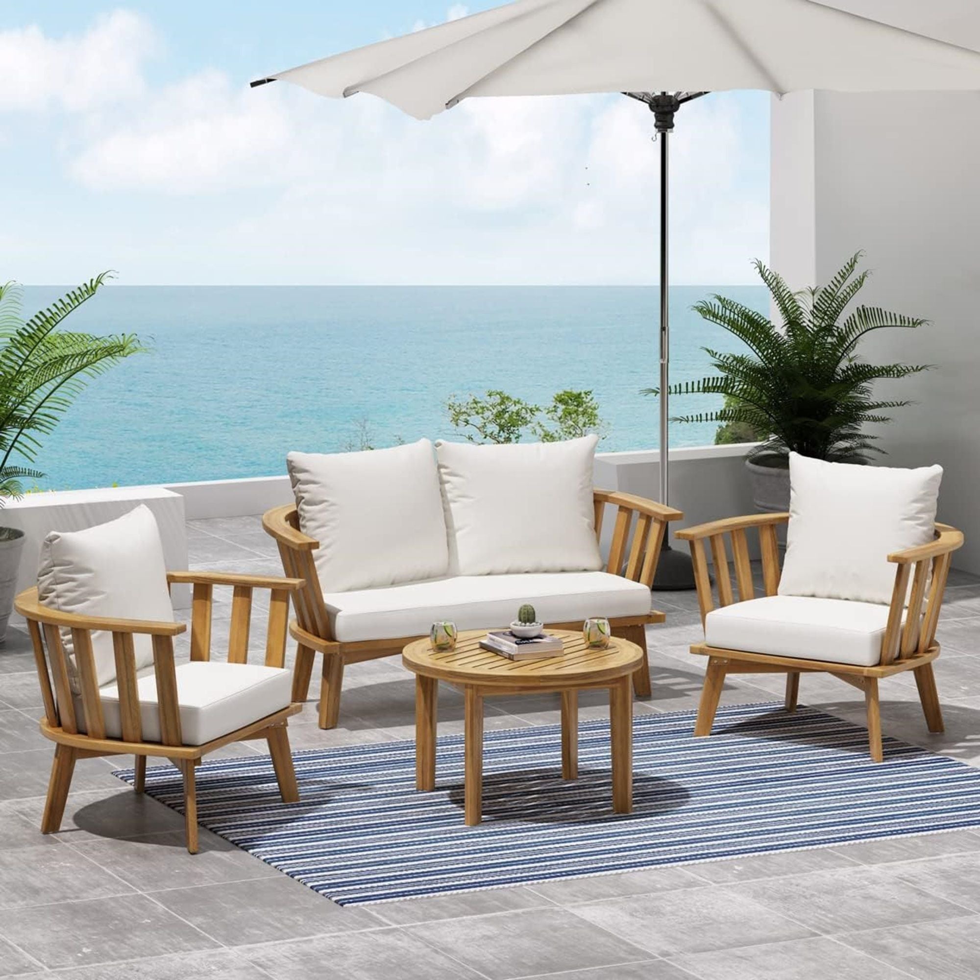 Patio Furniture Set, Outdoor Acacia Wood Patio Club Chair With Table
