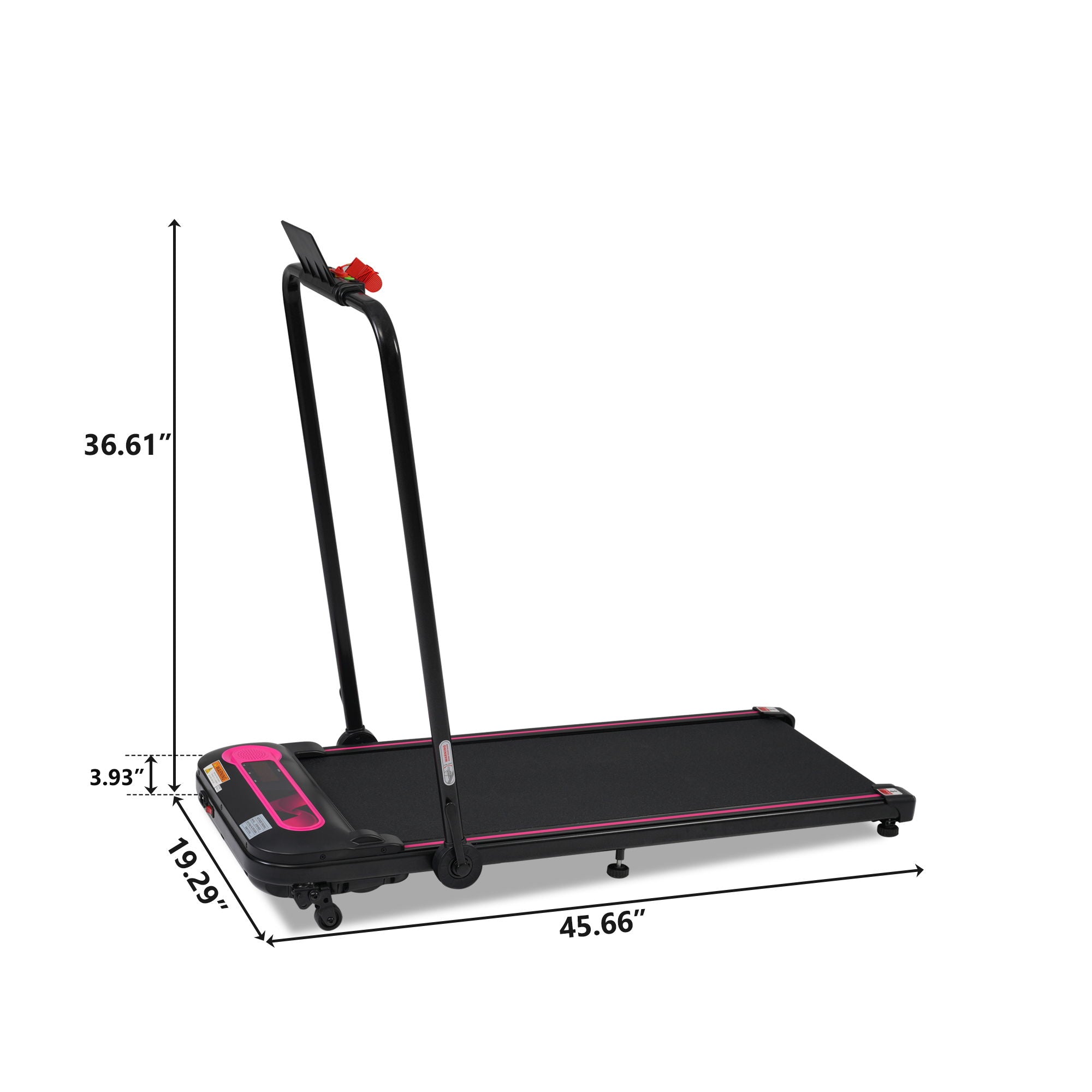 Folding Walking Pad Under Desk Treadmill For Home 2 Ways To Adjust Speed - Pink / Black