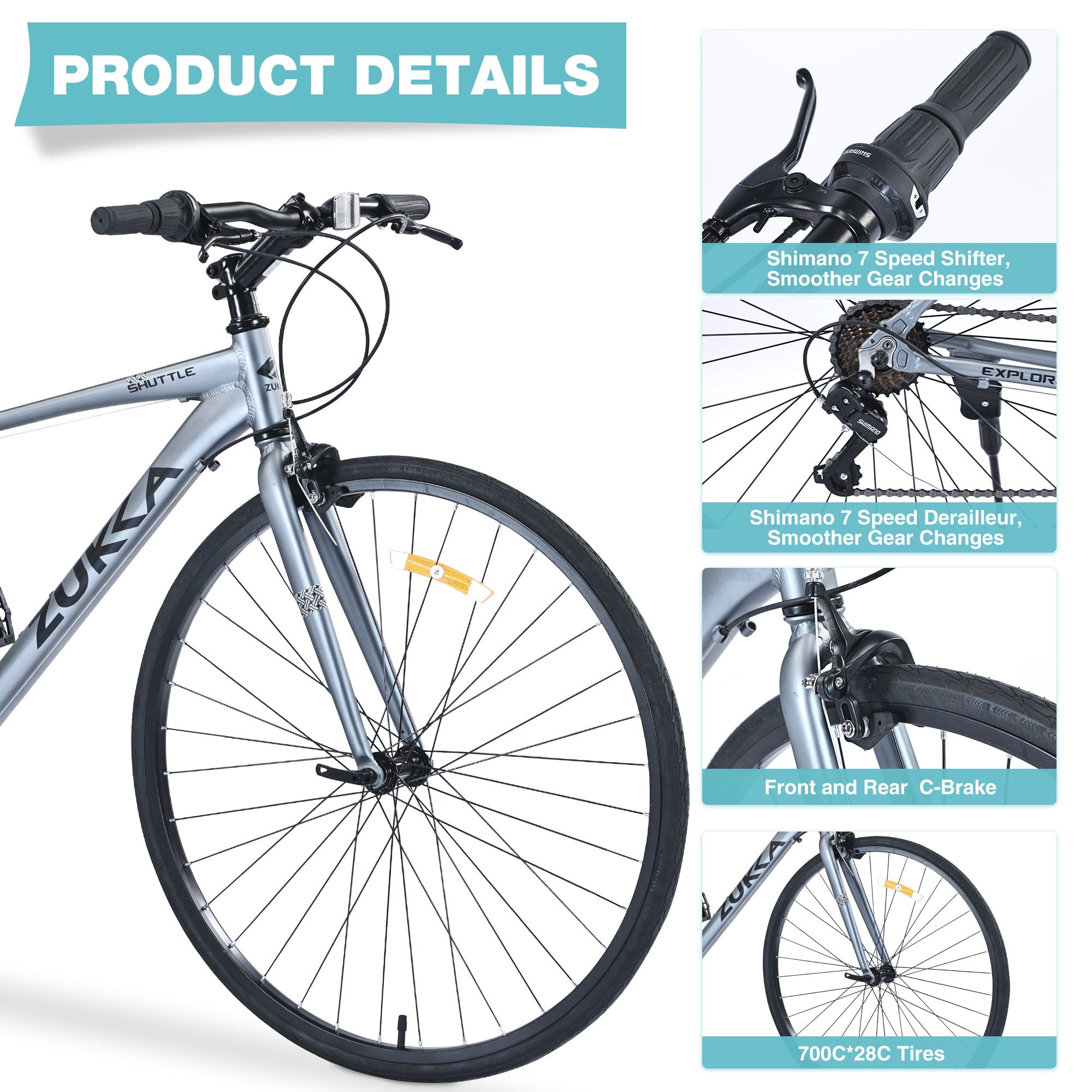 Shimano - 7 Speed Hybrid Bike Aluminum Alloy Frame C-Brake 700C Road Bike For Men Women&