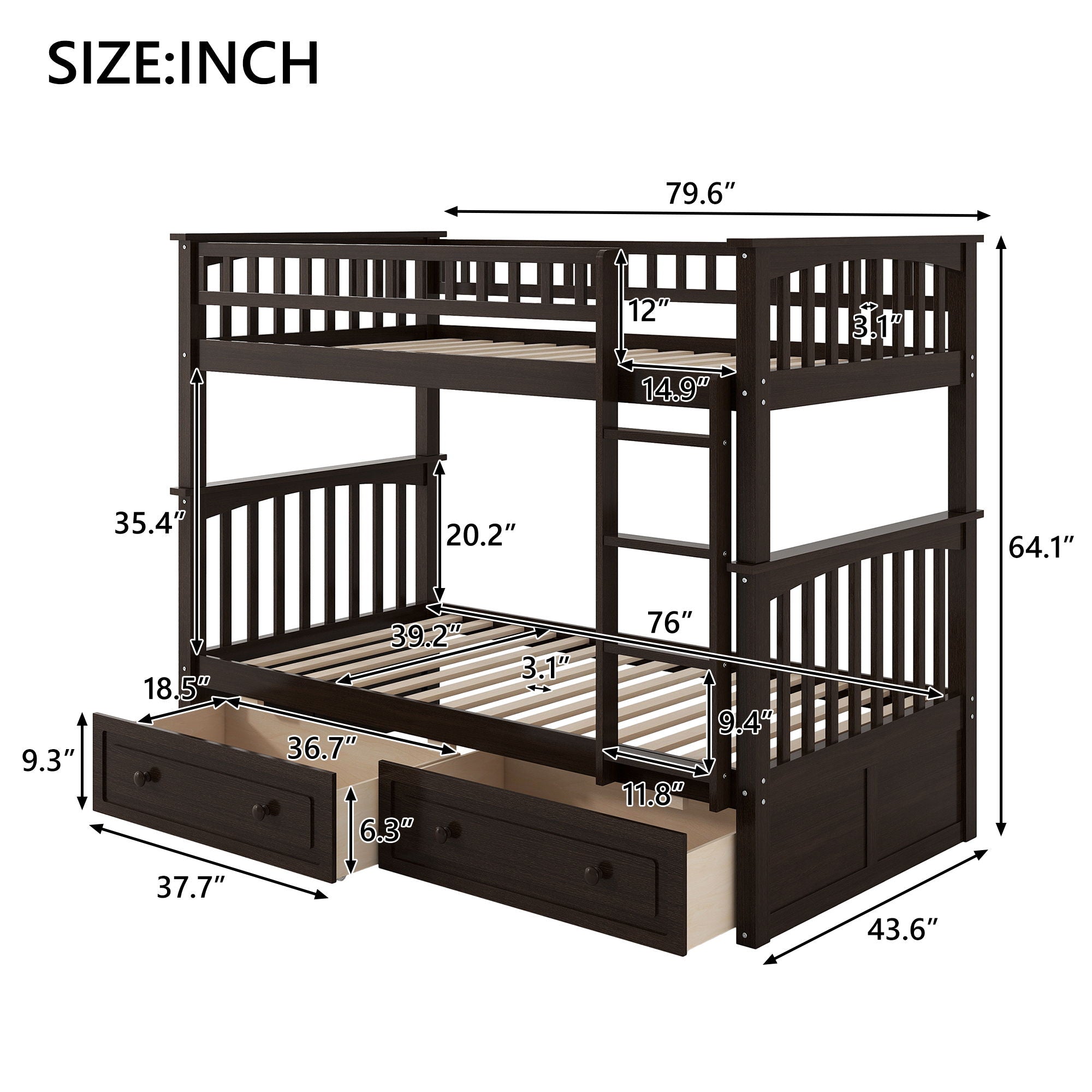 Bunk Bed With Drawers, Convertible Design