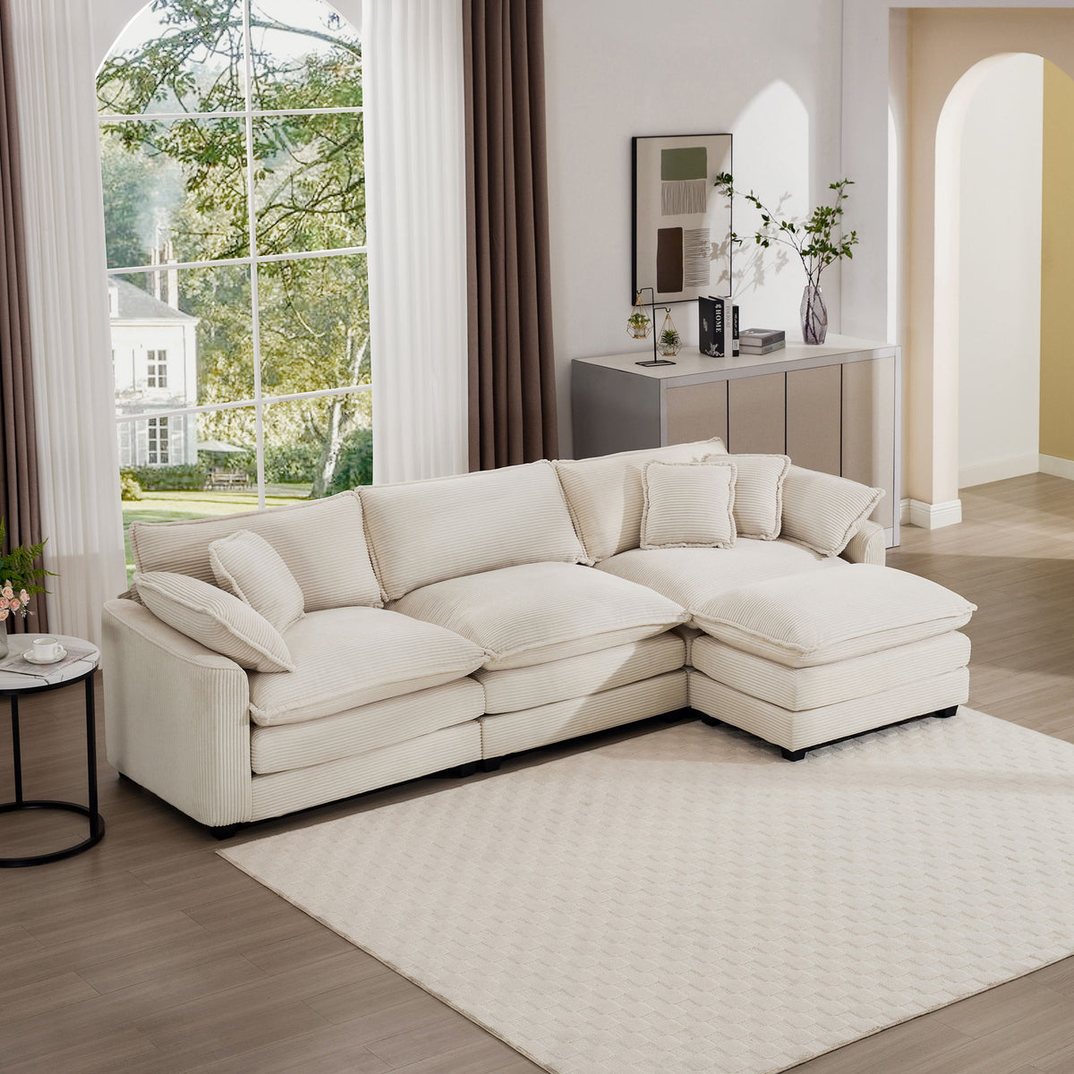 Modern Oversized Modular Cushion Sofa With Ottoman, Low Back, Deep Seating Sofa Set